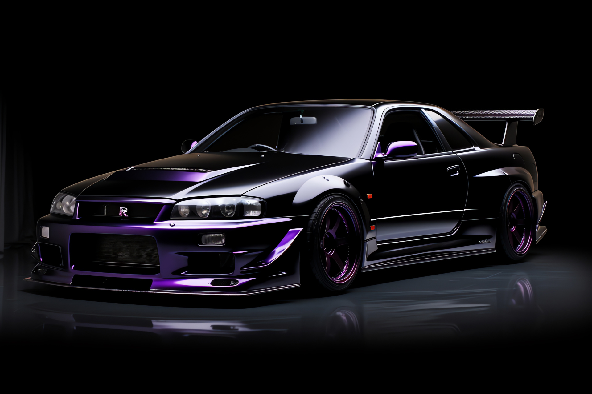 Nissan Skyline GTR R33 angle, 1995 model, automobile design, sports car, black contrast, HD Desktop Wallpaper