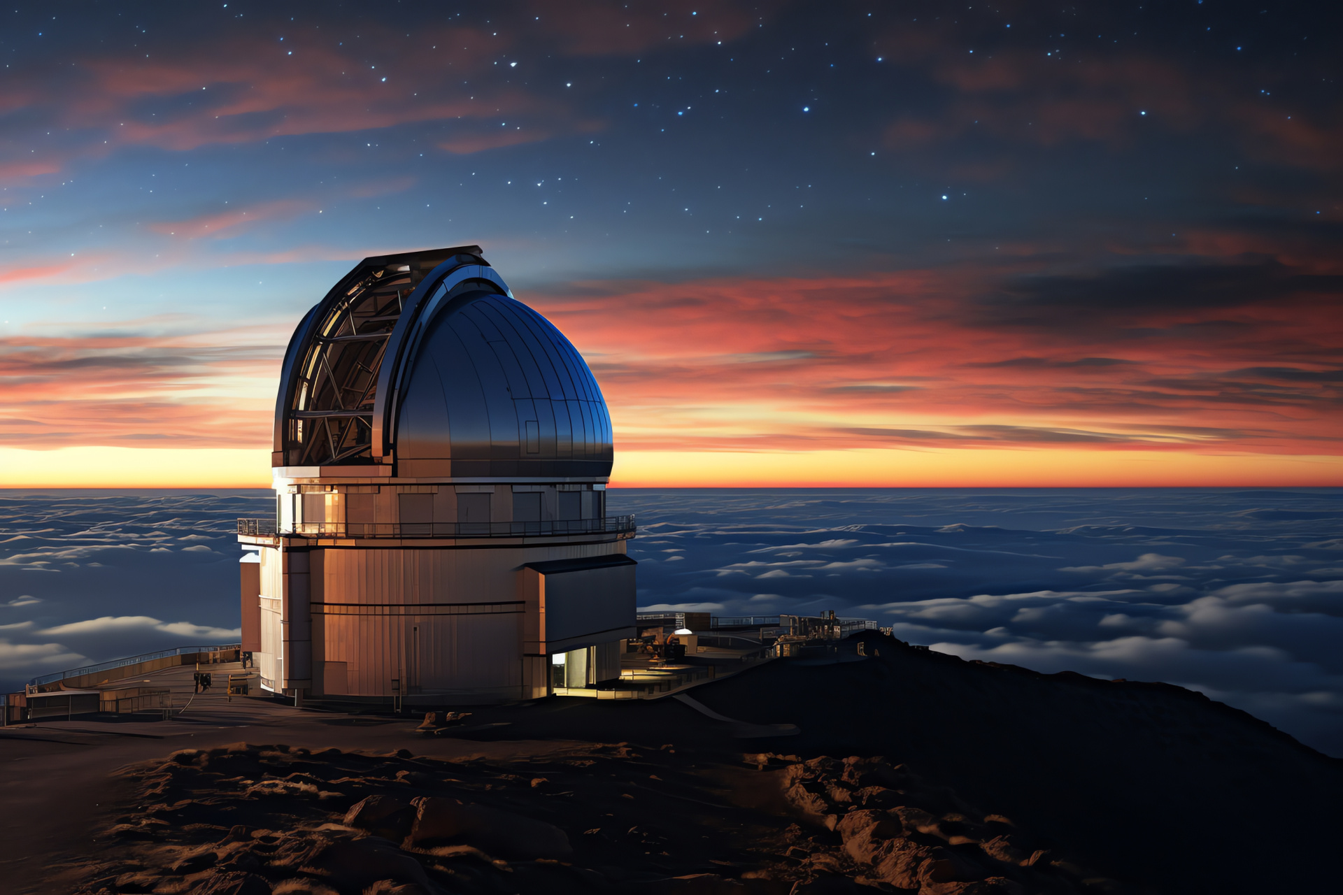 Thirty Meter Telescope, Astronomical observatory, Mount Mauna Kea, Nocturnal sky, Pristine atmosphere, HD Desktop Wallpaper