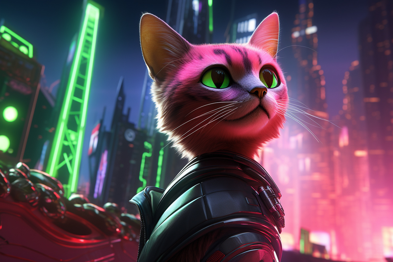 Science fiction feline, Neon space cat, Urban cosmos, Virtual sky, Space exploration, HD Desktop Image