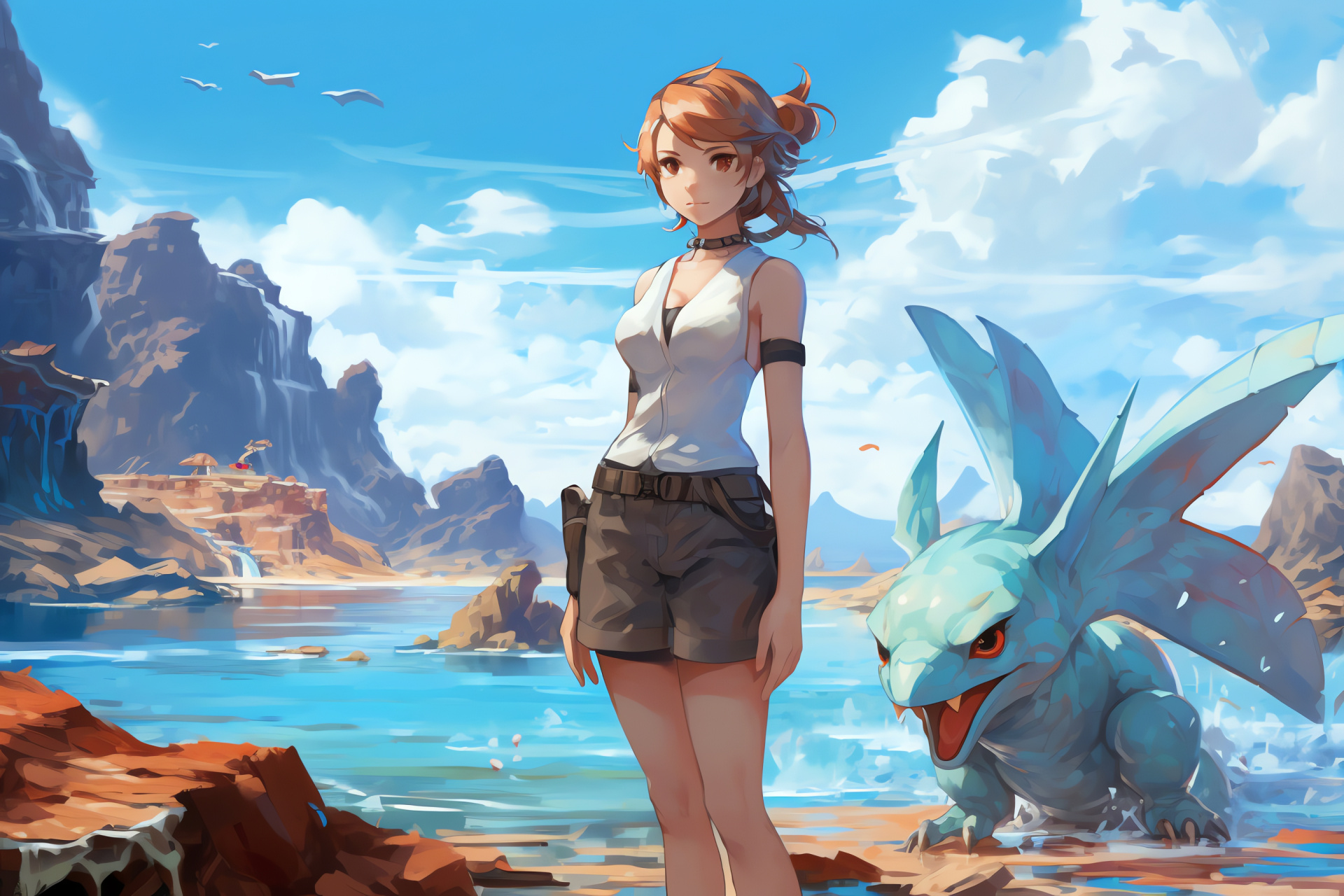 Misty of Pokemon, Gym Leader presence, Seafoam Islands location, Mastery of Water types, Anime character, HD Desktop Wallpaper