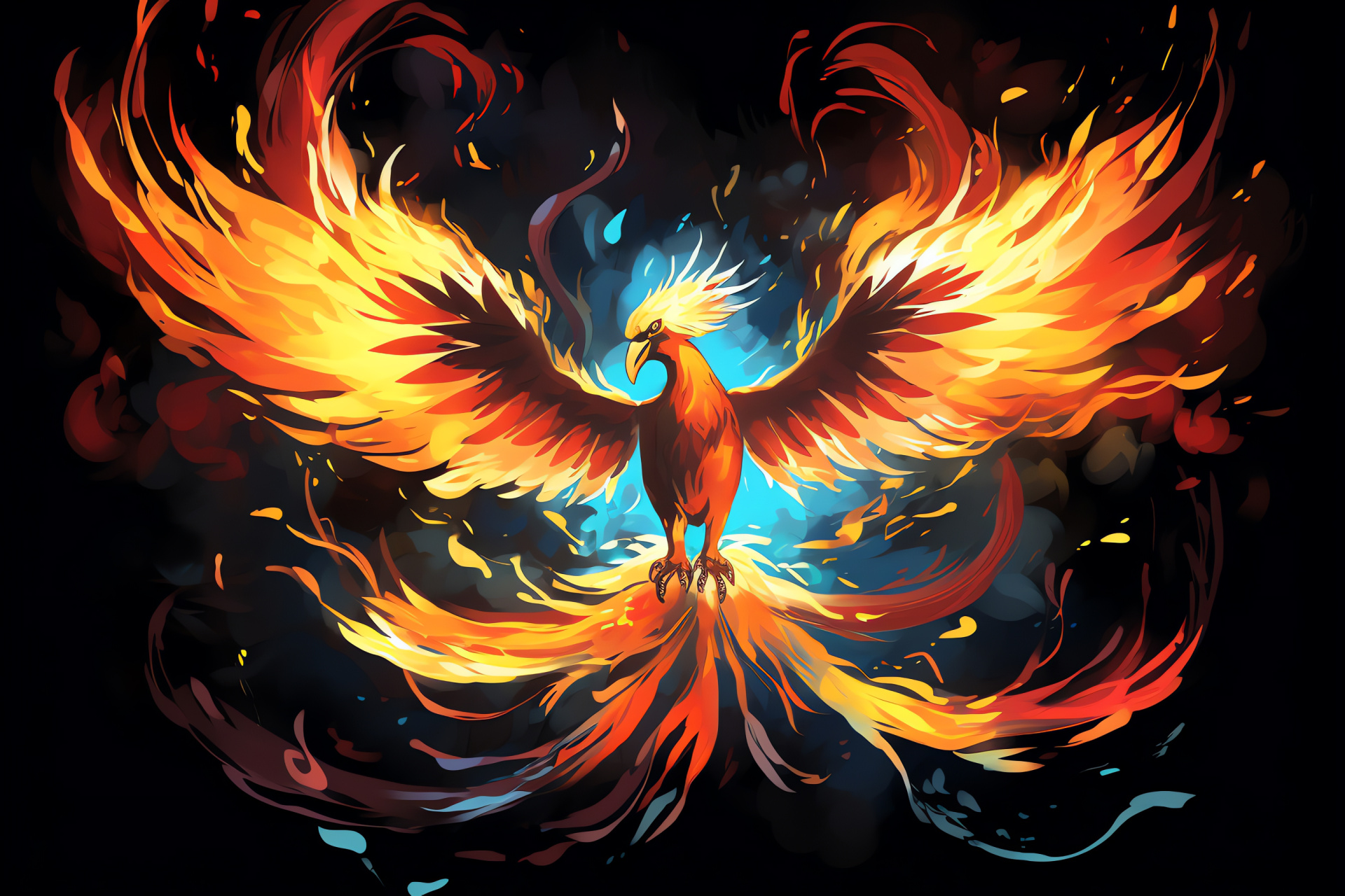 Moltres depiction, Kanto region, Flame Pokmon, Fire/Flying type, Nintendo series, HD Desktop Image