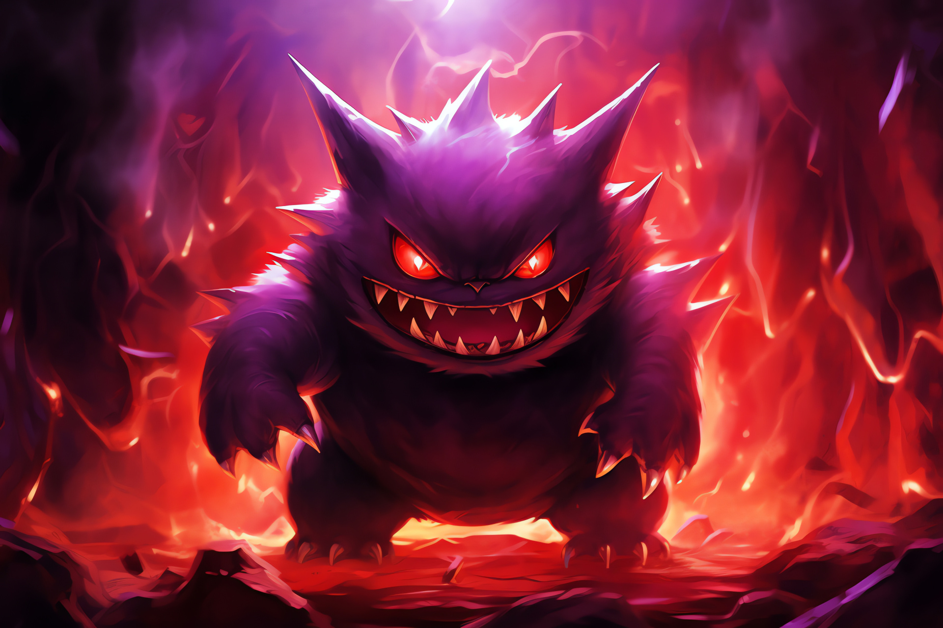 Pokemon Gengar, spectral entity, venomous category, midnight pigment, spooky glint, HD Desktop Image