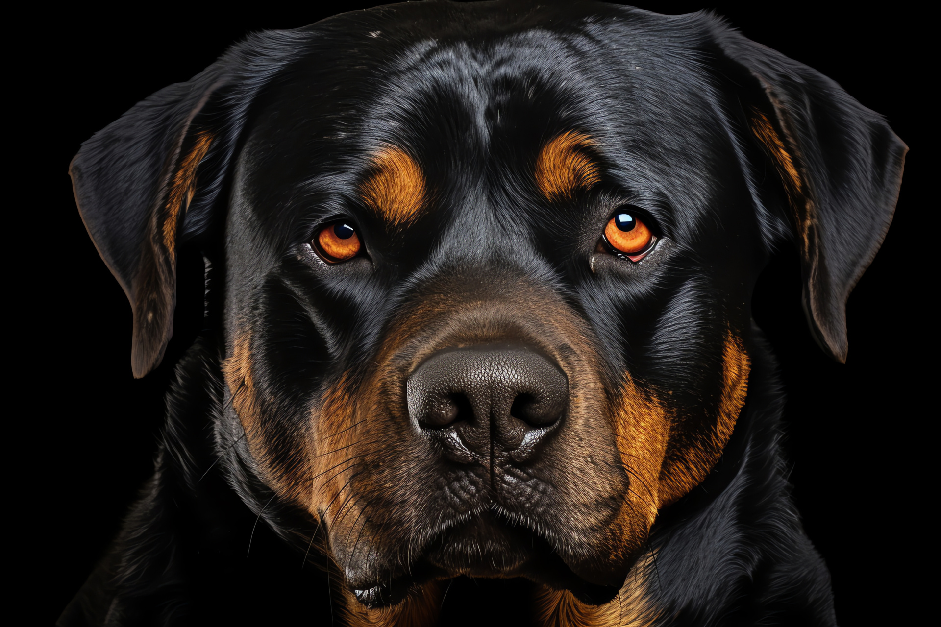 Rottweiler, regal bearing, confident demeanor, canine close-up, pure black setting, HD Desktop Wallpaper