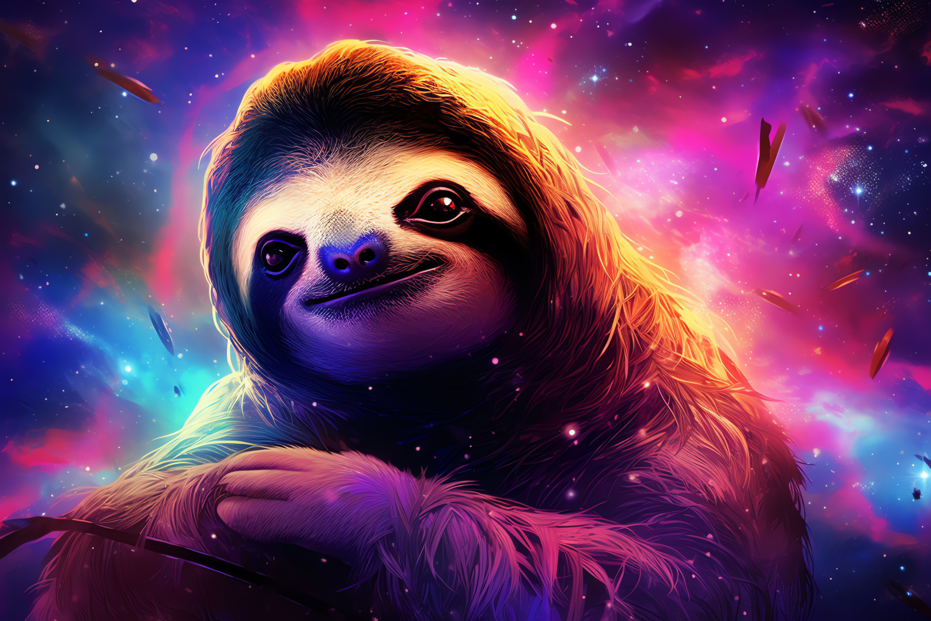 Space Sloth, Fantasy creature, Colorful universe, Celestial animal, Sci-fi wildlife, HD Desktop Wallpaper