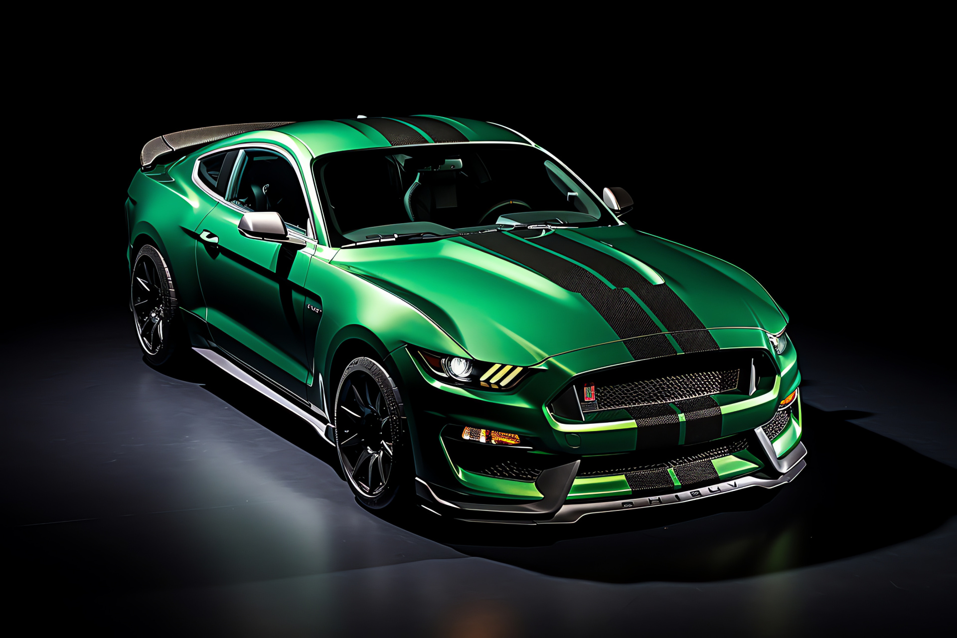 Shelby Mustang GT350R 2018, sports car profile, aggressive racing lines, pure green emphasis, dynamic angle, HD Desktop Image