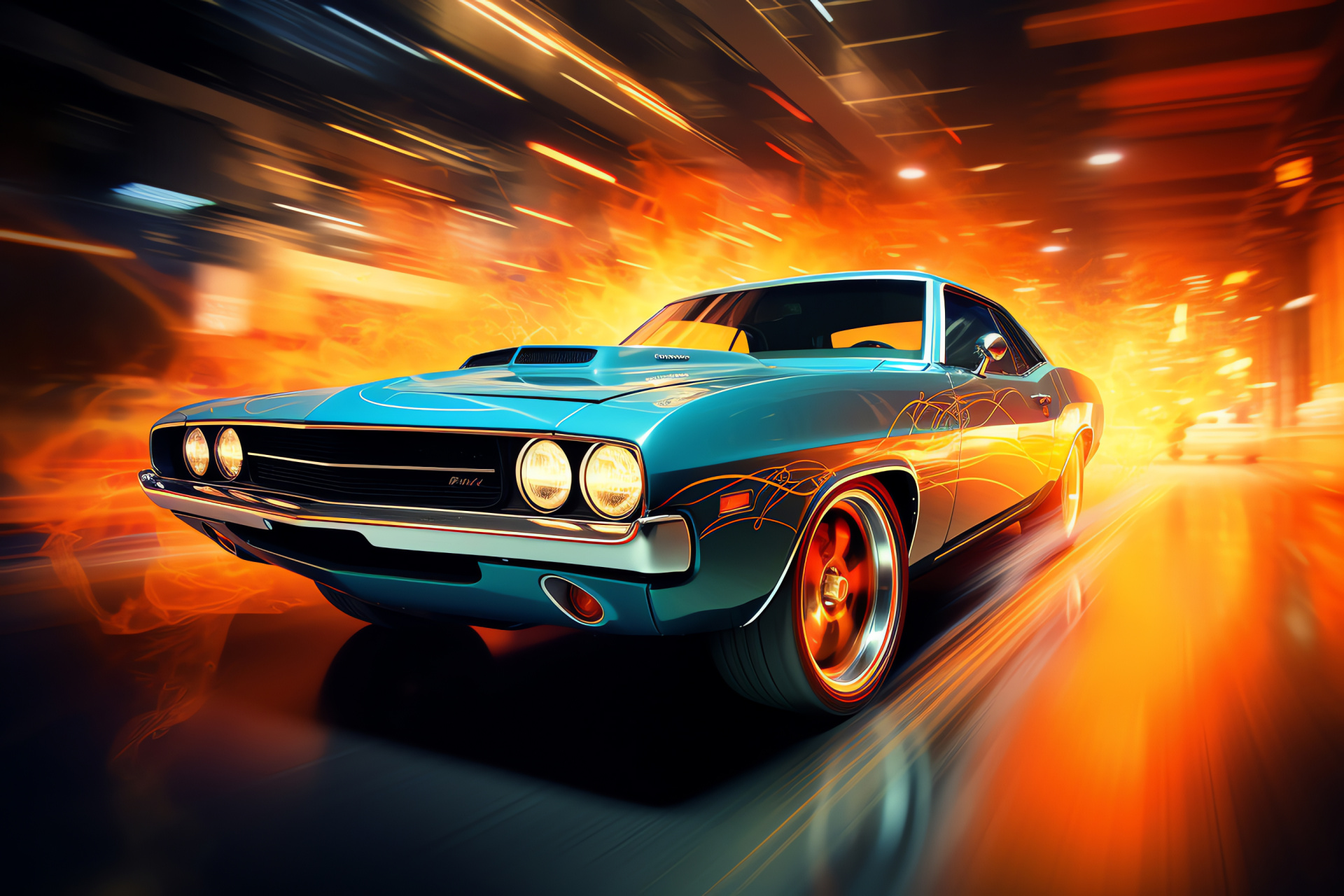 Muscle car display, Automotive muscle, Dynamic automotive art, Swirled lines effect, Energy of motion, HD Desktop Wallpaper