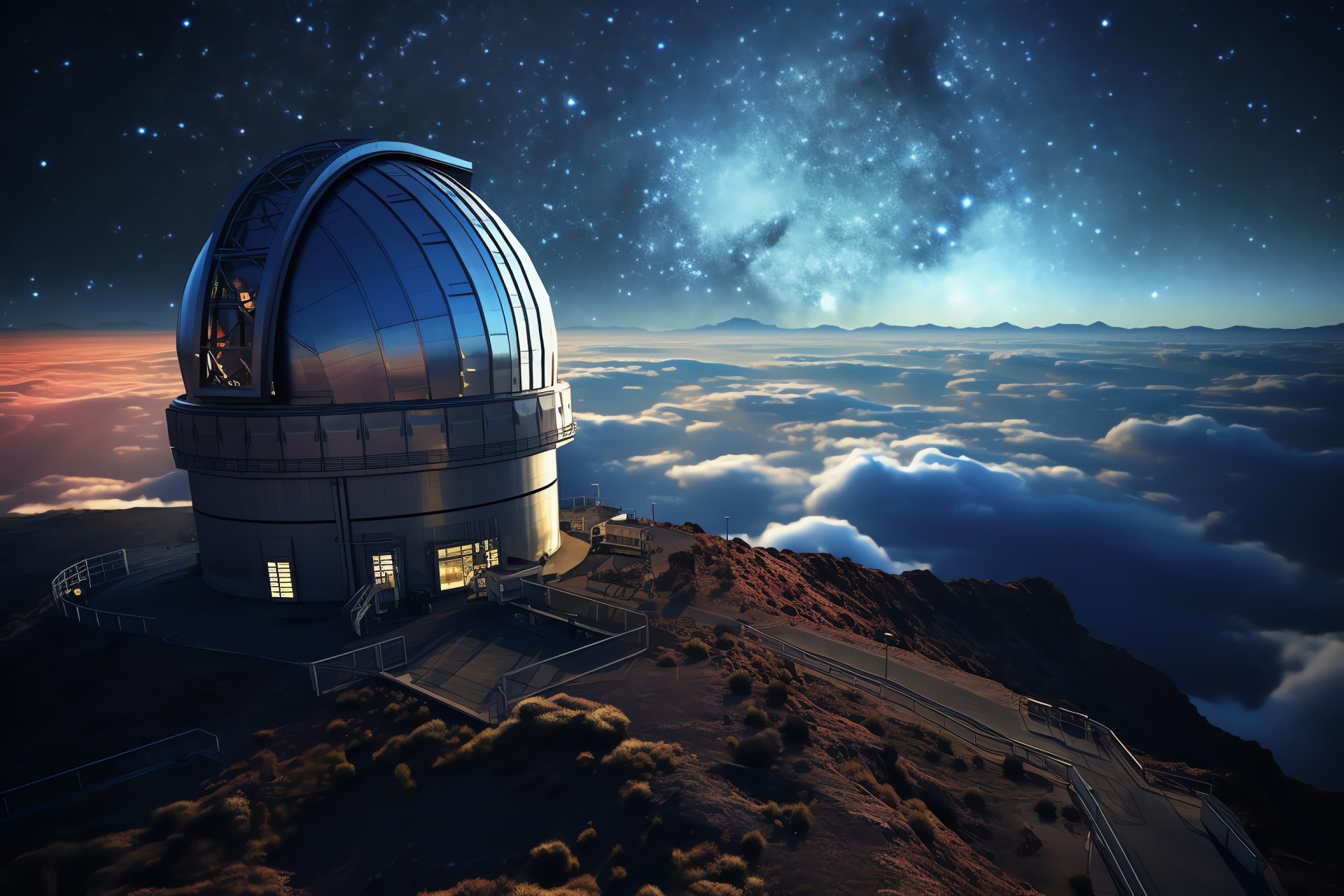 TMT Observatory, Isolated summit, Celestial exploration, Nighttime sky, Astronomical observation, HD Desktop Image