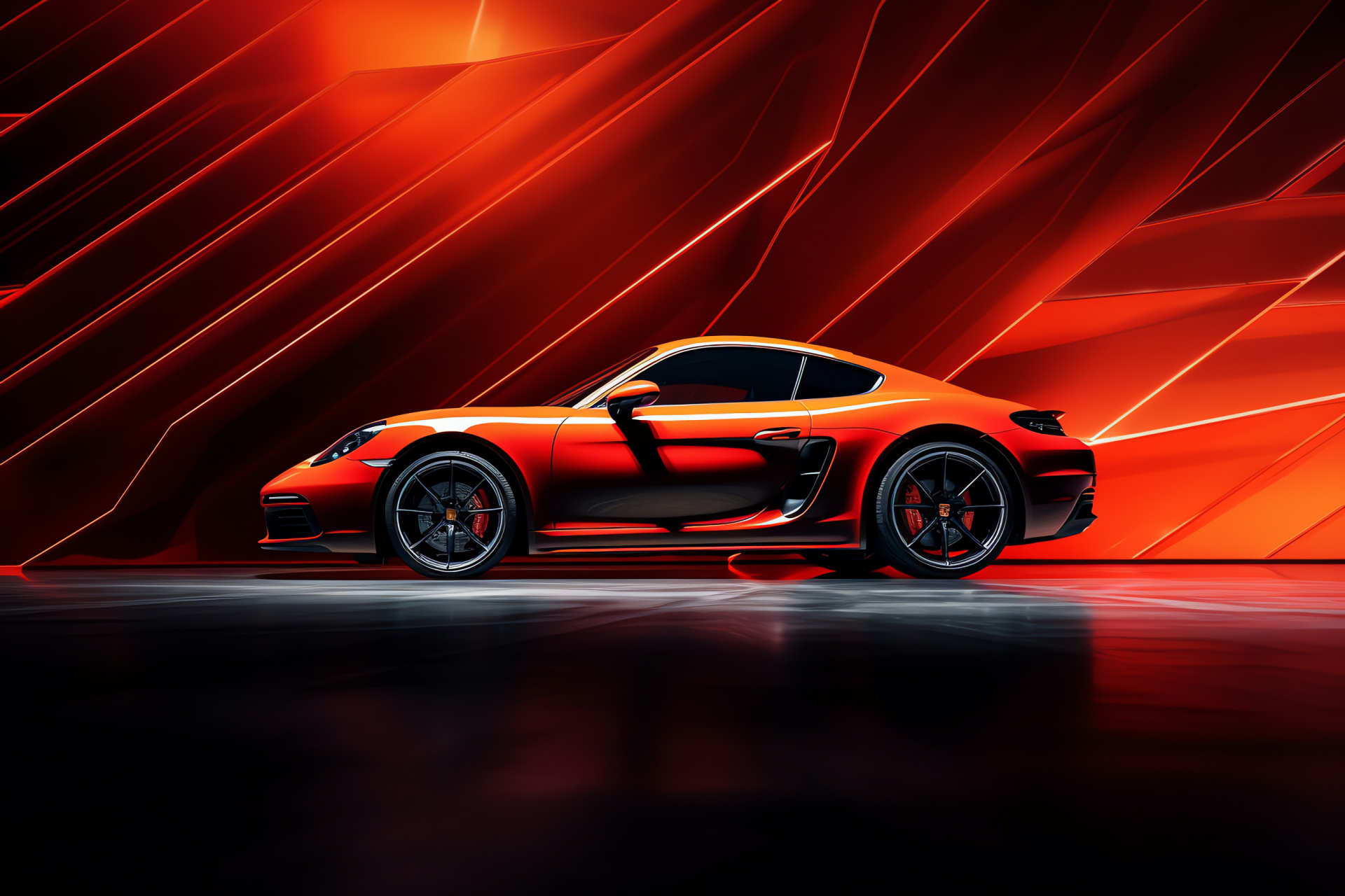 2021 Porsche Cayman S, Profile shot, Luminous neon, Performance silhouette, Striking tone, HD Desktop Wallpaper