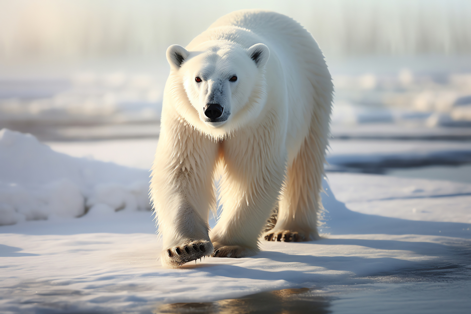 Arctic Polar Bear, Jade-colored eyes, Ivory fur creature, Plush-coated beast, Siberian frozen terrain, HD Desktop Wallpaper