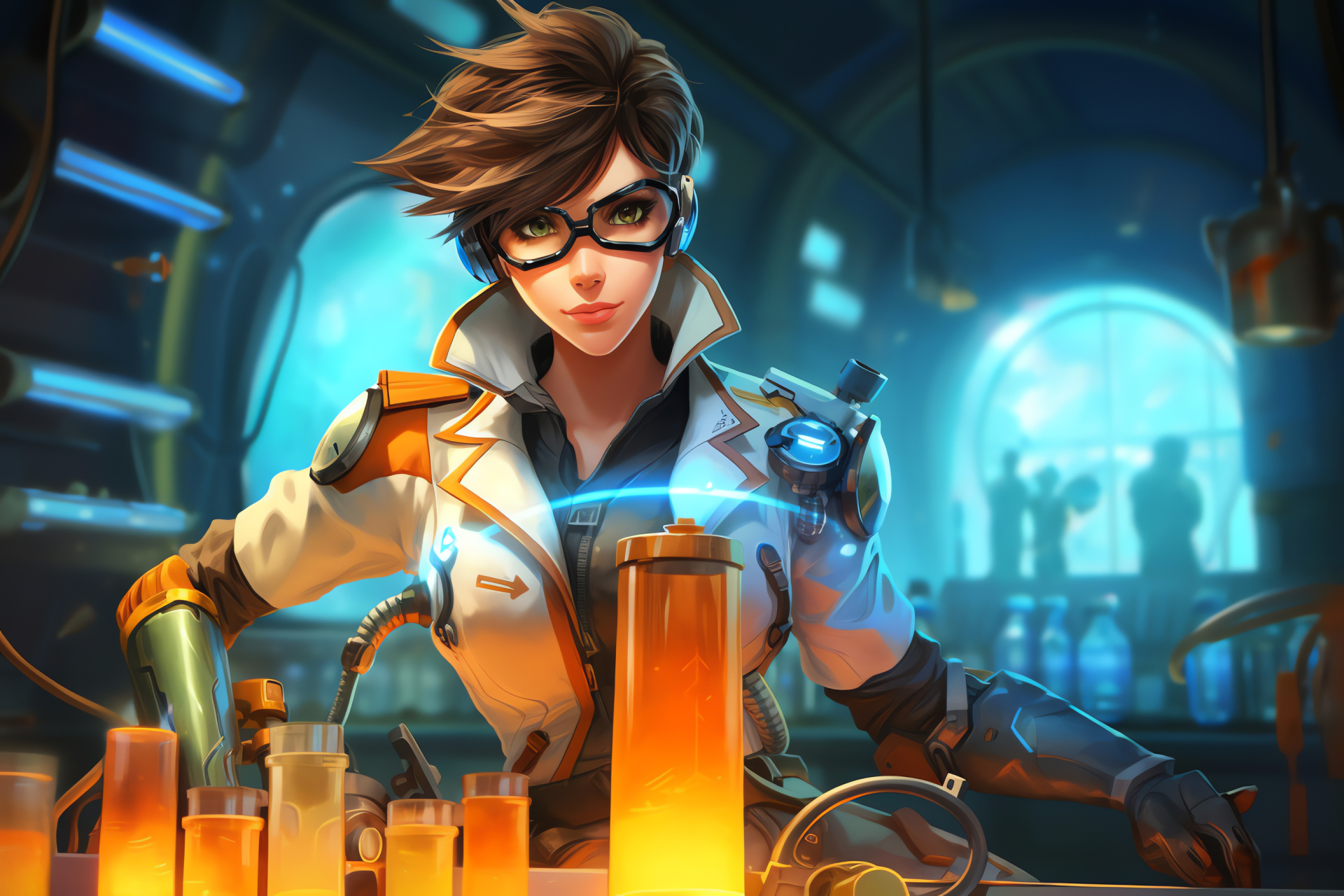 Tracer gaming dynamism, Quick maneuverability, Overwatch lab setting, Protagonist of action game, HD Desktop Wallpaper