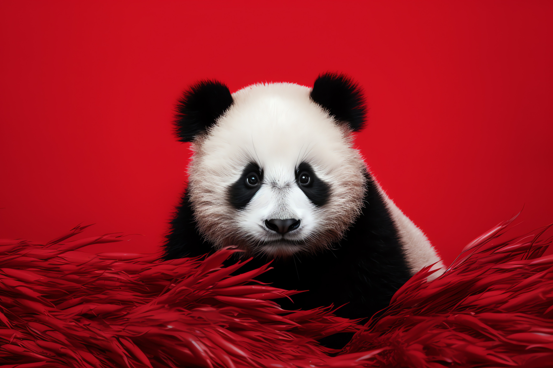 Giant panda, black and white colors, striking backdrops, round-eyed animals, gentle giants, HD Desktop Image