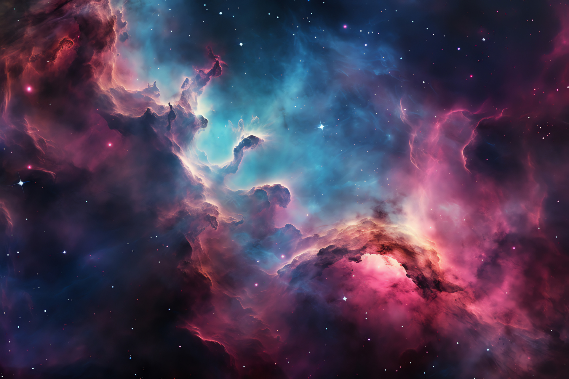 Southern nebula, Starry spectacle, Chromatic radiance, Pink hues, Blue bursts, HD Desktop Image