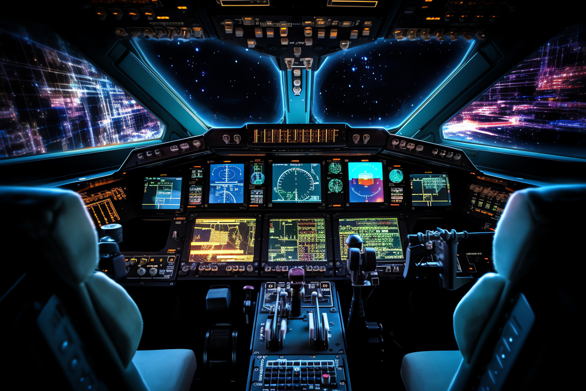 Cosmic pilot domain, Control deck spectrum, Interstellar flight deck, Luminance of navigation, Space travel hub, HD Desktop Wallpaper