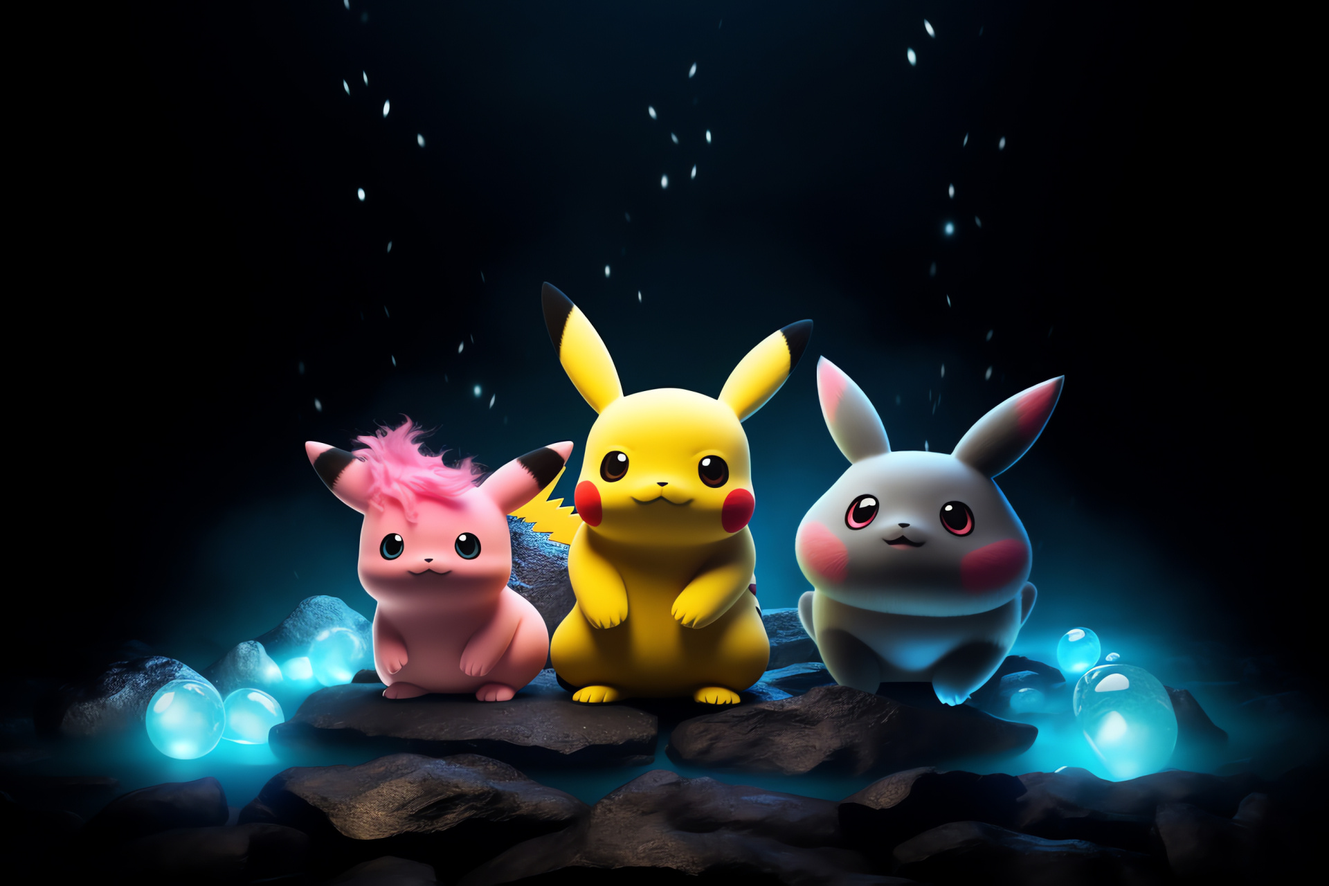 Pikachu, Eevee, Jigglypuff, Bulbasaur, Assortment of Pokemon individuals, HD Desktop Image