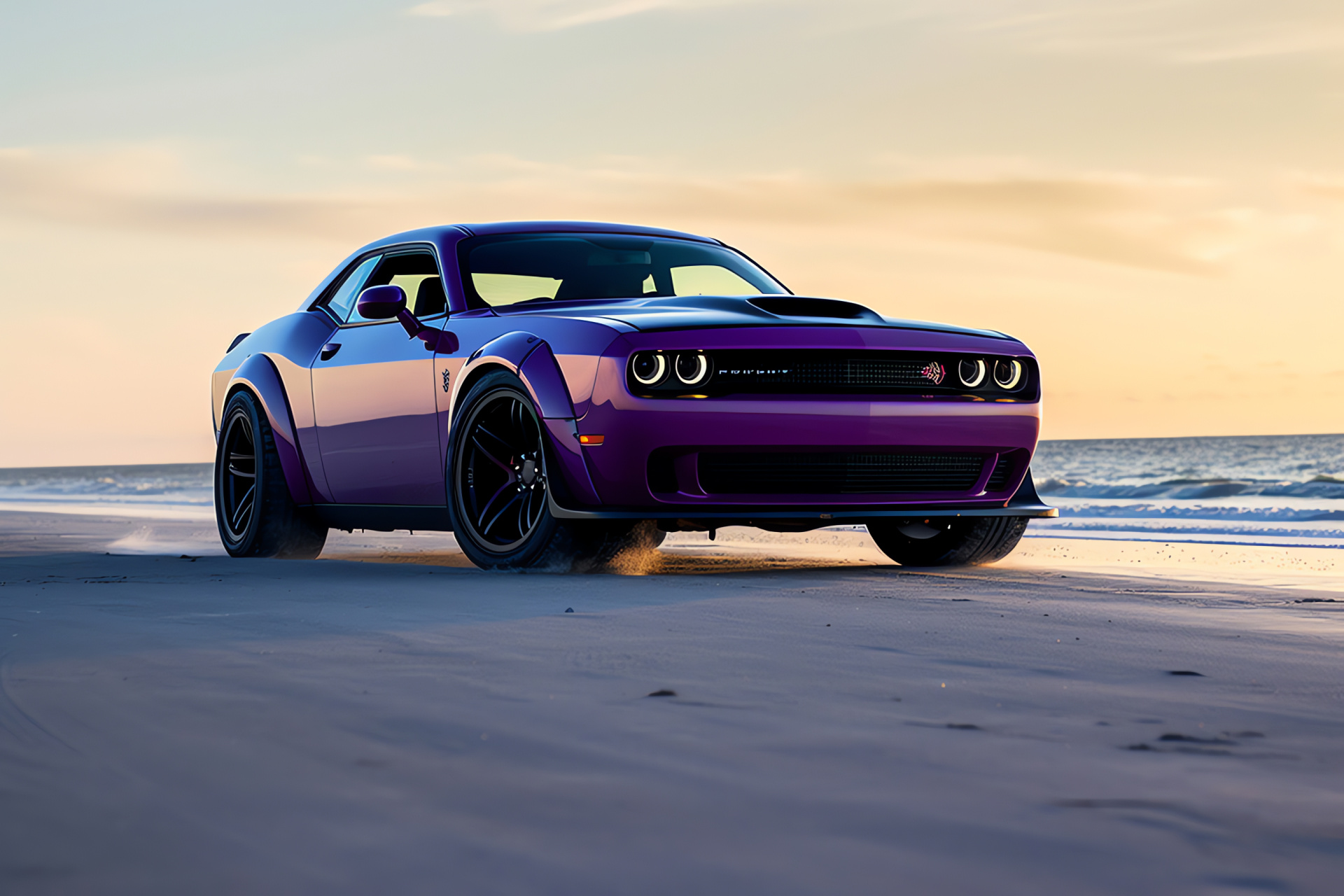 Performing Dodge Challenger, SRT muscle car, Daytona Beach muscle, Bold vehicle styling, Hellcat engine power, HD Desktop Image