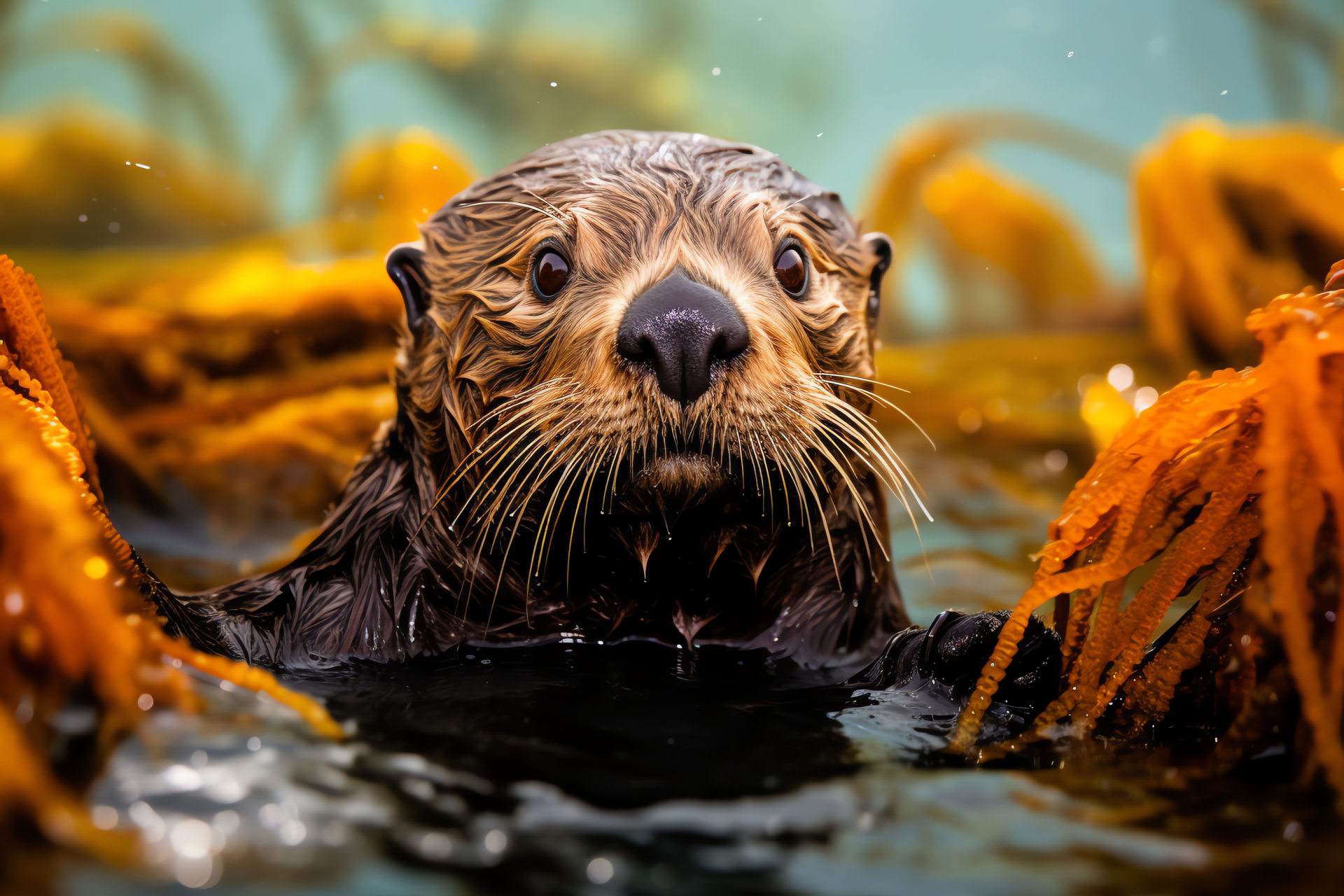 Marine mammal sea otter, Pacific wildlife, Aquatic otters, Seaweed habitat, Oceanic creatures, HD Desktop Image