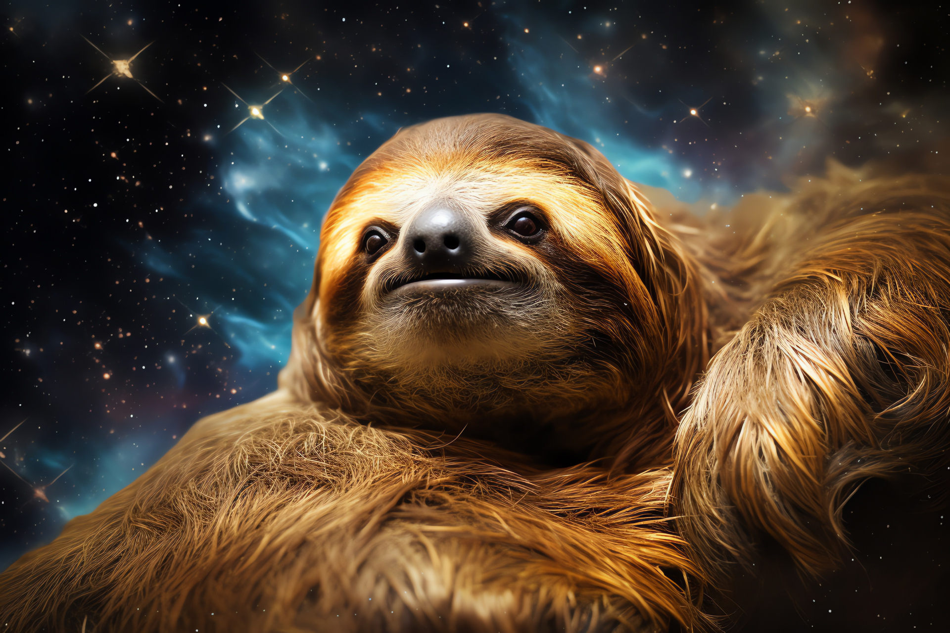 Space Sloth being, Celestial fur-coated sloth, Universe-inspired sloth, Space flora and fauna, Otherworldly sloth, HD Desktop Wallpaper