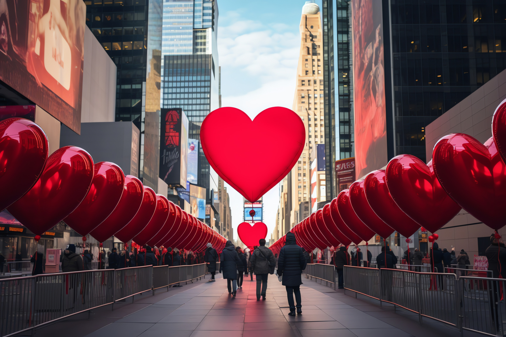 Valentine's Day New York, Times Square sparkle, Iconic urban scene, TKTS landmark, Metropolitan festivity, HD Desktop Wallpaper