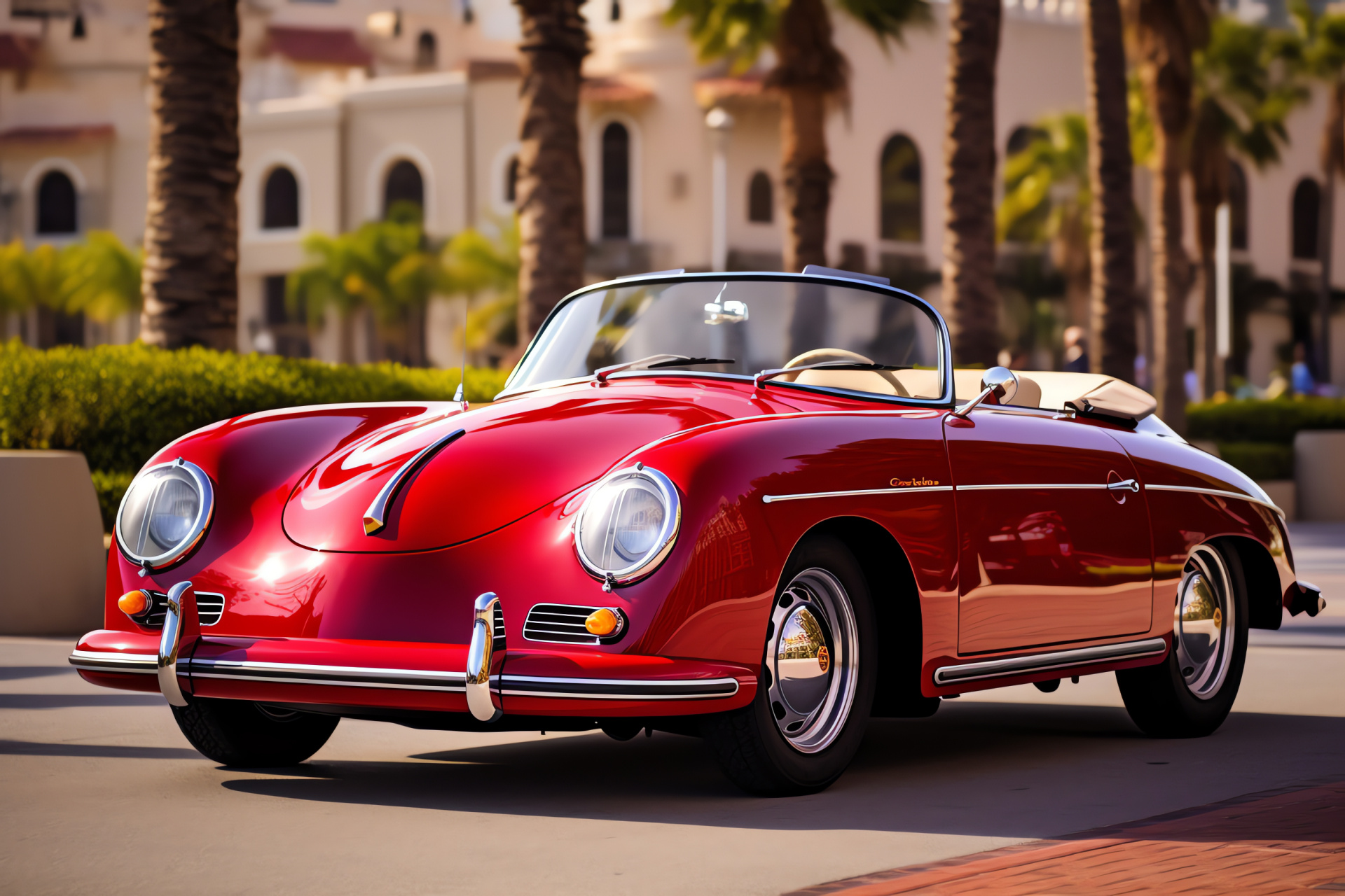 Porsche 356 Cabriolet, Hollywood glamour, Red finish, Chrome detailing, Star-studded affair, HD Desktop Image