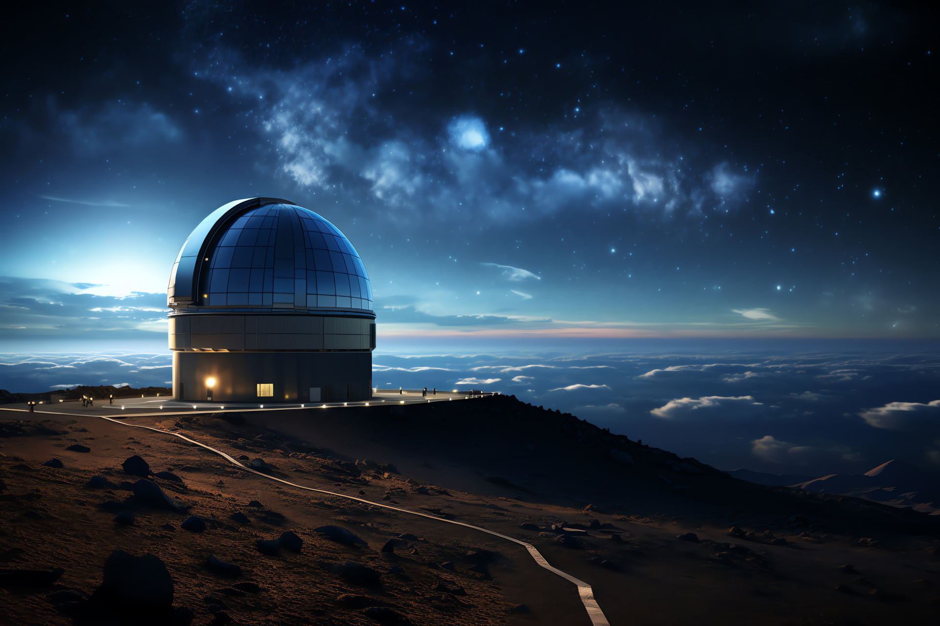 TMT Observatory, Astronomical research, Mauna Kea summit, Star observation, Nighttime Astronomy, HD Desktop Wallpaper