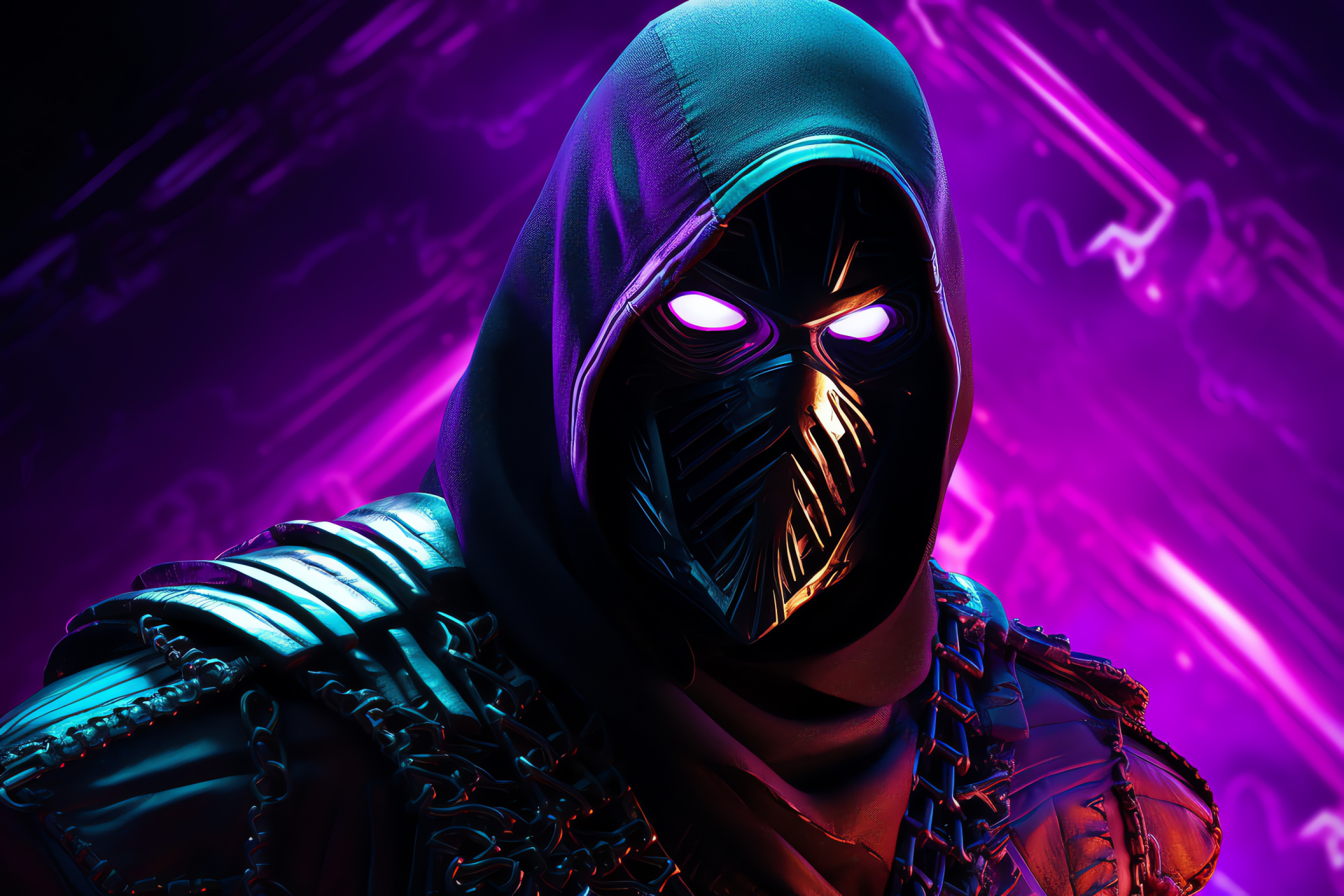 Gaming legend, Shadowy warrior, Menacing gaze, Combat attire, Mortal Kombat universe, HD Desktop Wallpaper