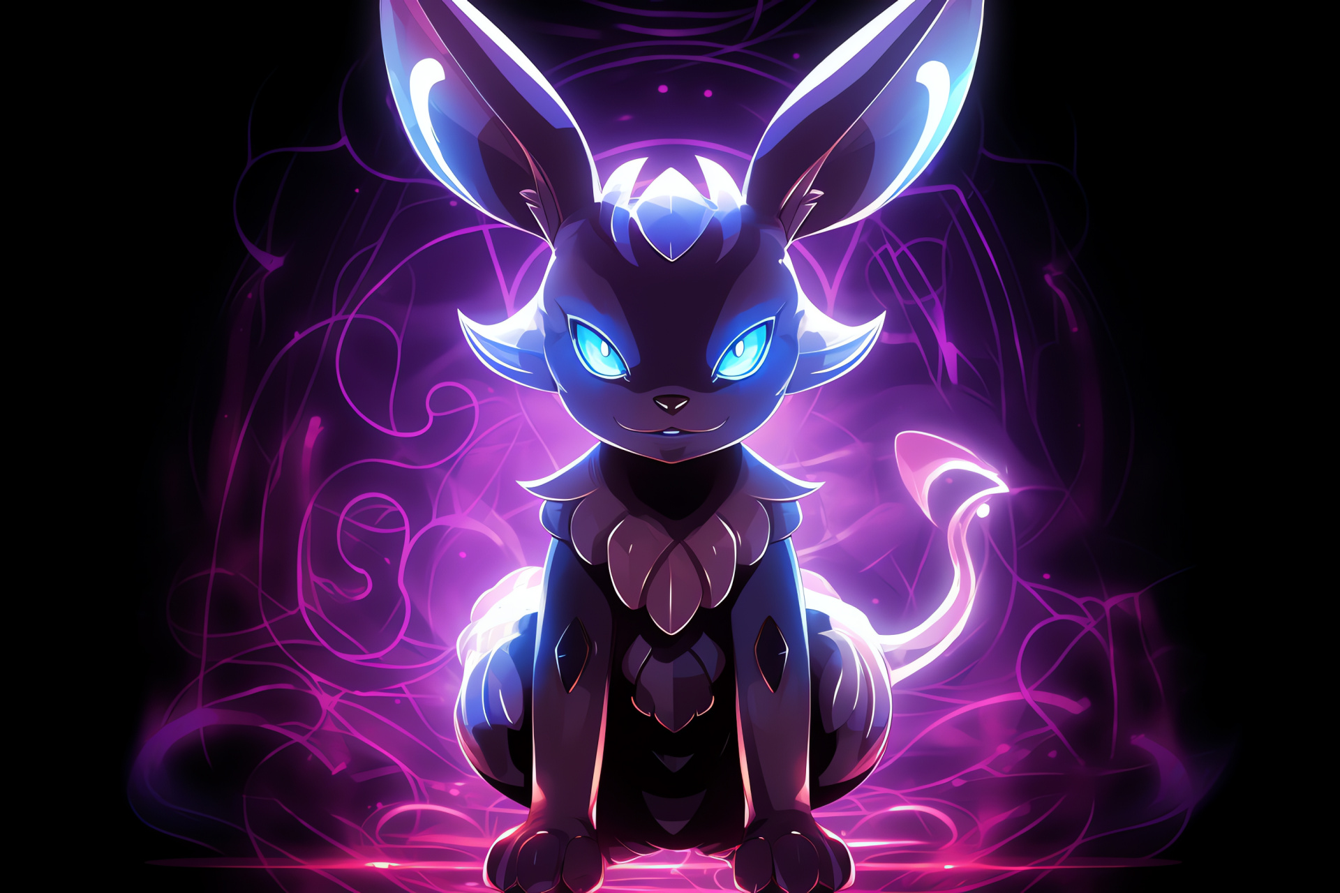 Mystic Umbreon aura, Intense gaze, Background abstraction, Pokemon resilience, nocturnal theme, HD Desktop Wallpaper