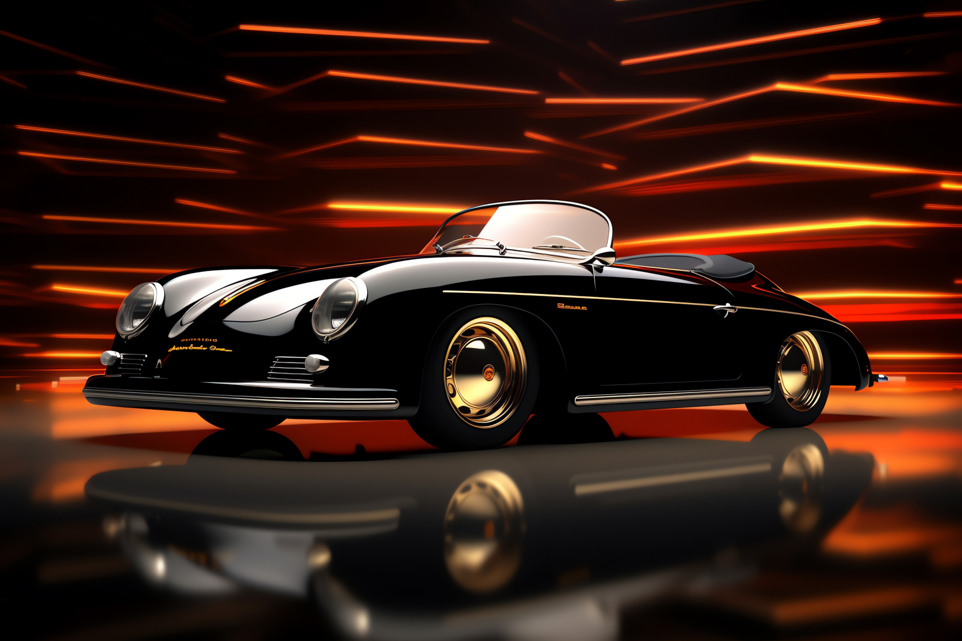 Porsche 356 flair, Side angle elegance, Sophisticated black design, Luminous background showcase, Automotive allure, HD Desktop Image