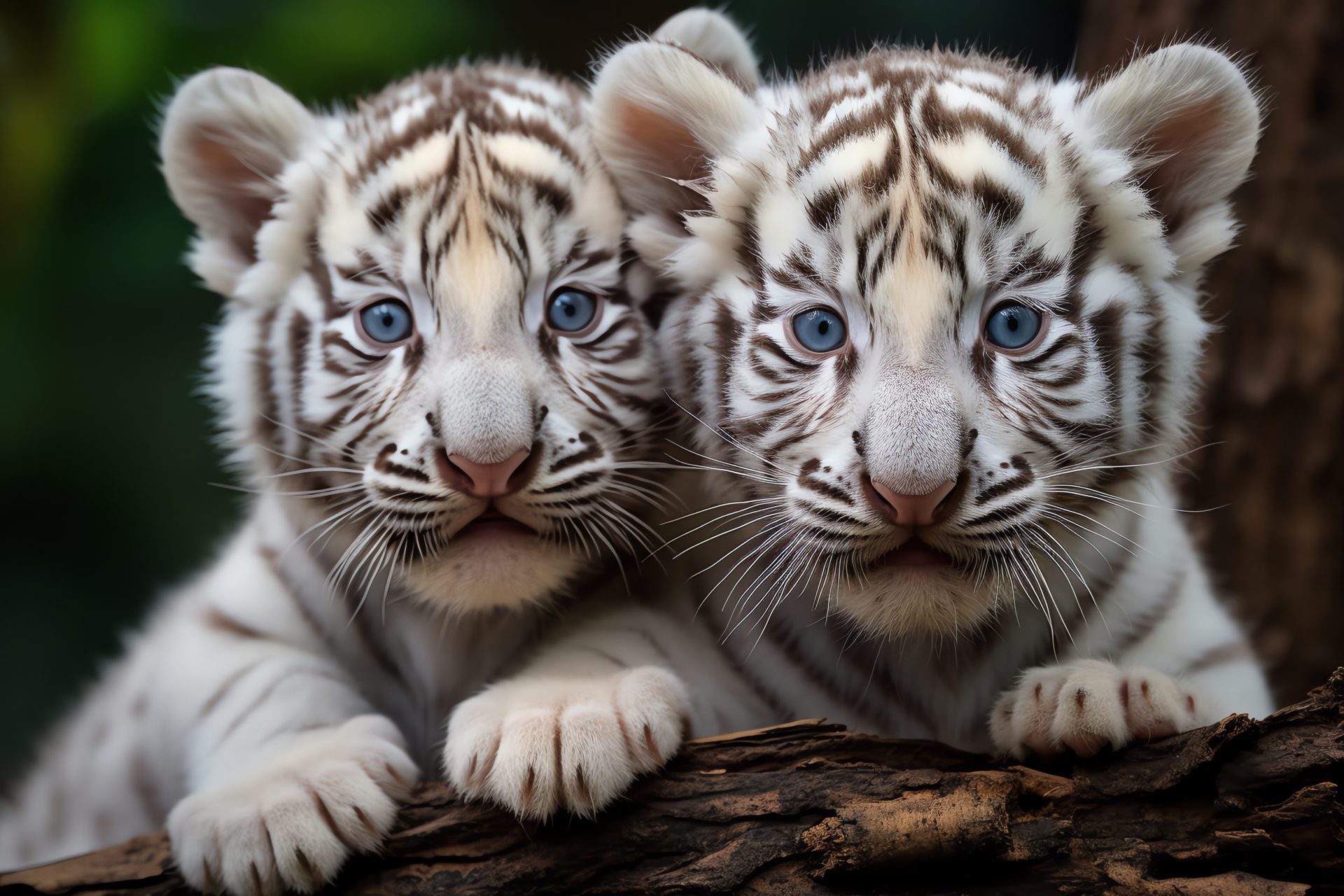 Frolicsome Tiger Siblings, Azure-eyed Beasts, Frosted Felines, Charcoal Patterned Play, Youthful Vigor, HD Desktop Image