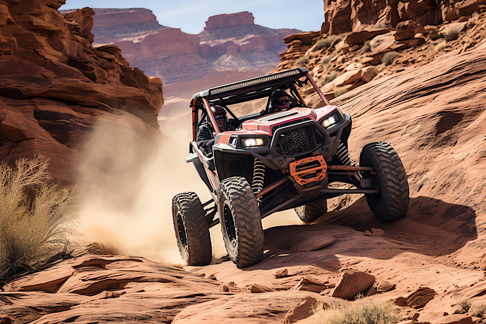 Polaris RZR, Moab adventure, rocky climb, desert landscape, extreme sports, HD Desktop Wallpaper