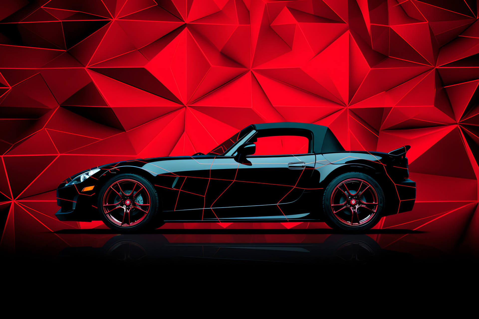 Honda S2000 CR styling, Lateral auto view, Geometric abstraction, Race day themes, Contrast artistry, HD Desktop Wallpaper