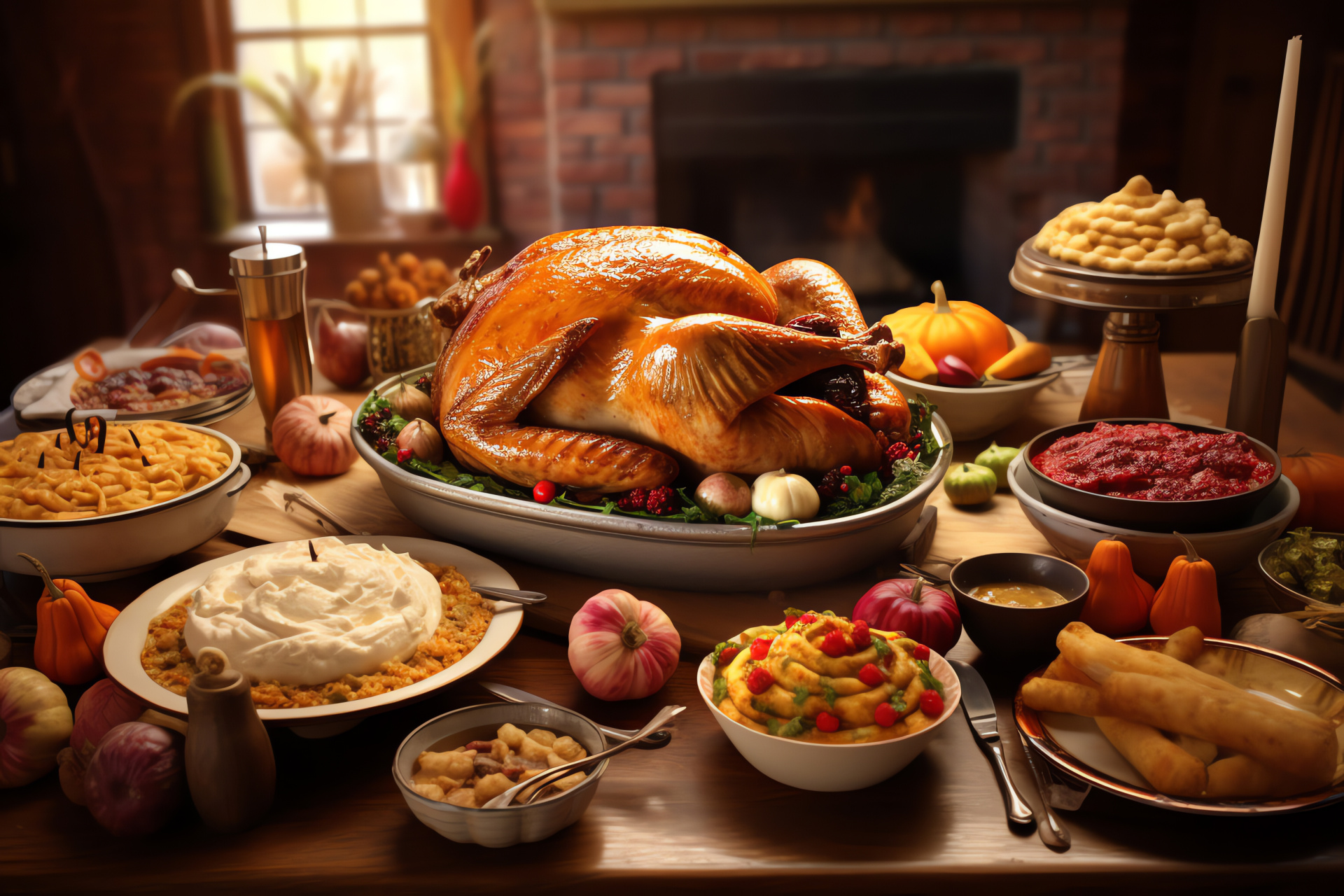 Autumn holiday render, Turkey Day celebration, Festive table illustration, 3D visual art, November holiday display, HD Desktop Image