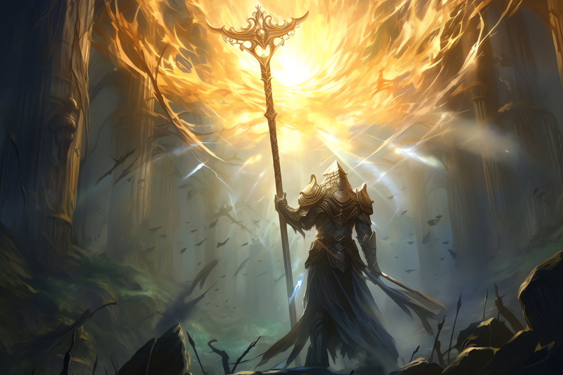 Path of Exile, The Shaper's Realm, Guardian character, Majestic golden armor, Action RPG game, HD Desktop Image