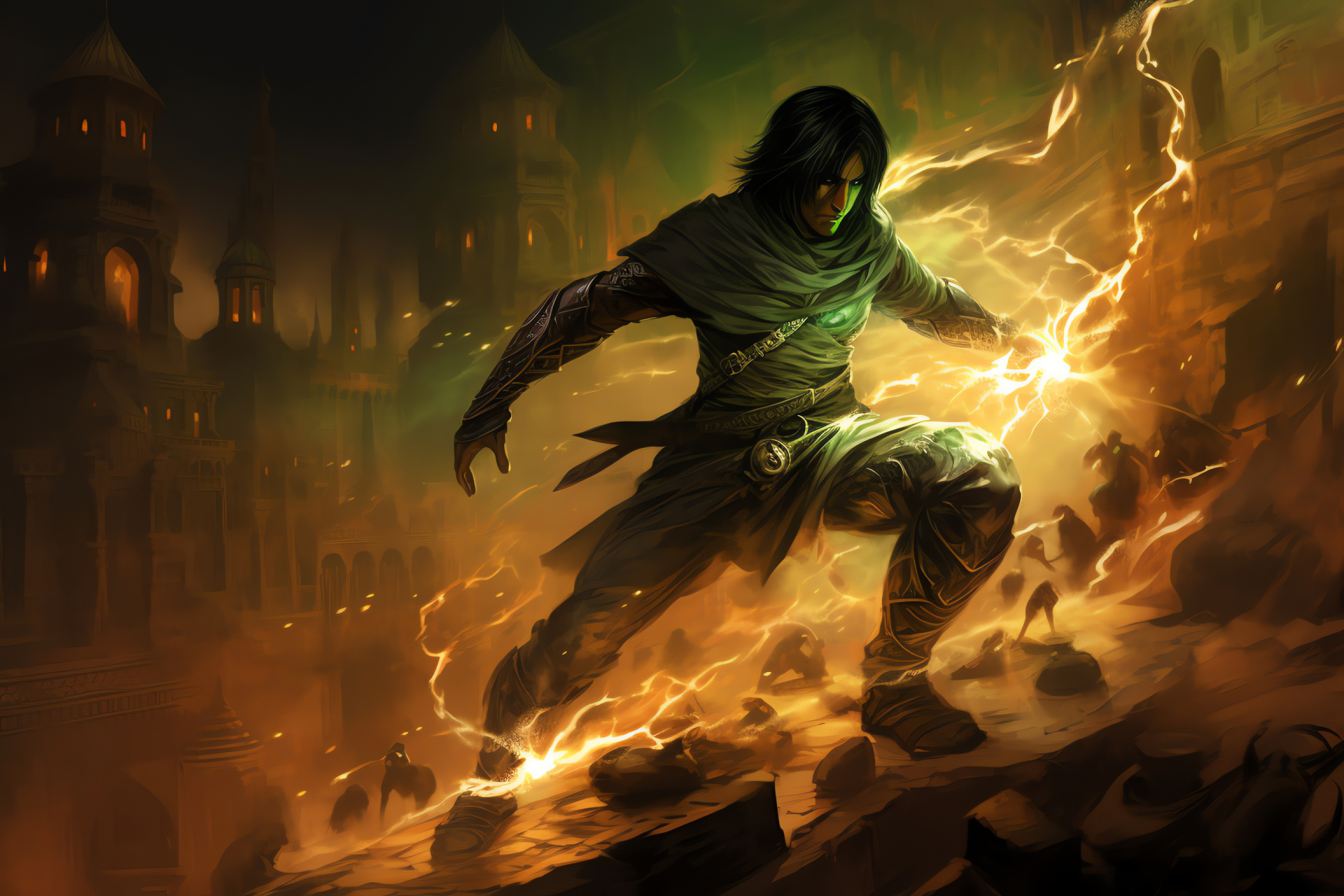 Prince of Persia adventure, Ancient tower, Nemesis Vizier, Enchanted surroundings, Arcane energy spheres, HD Desktop Image