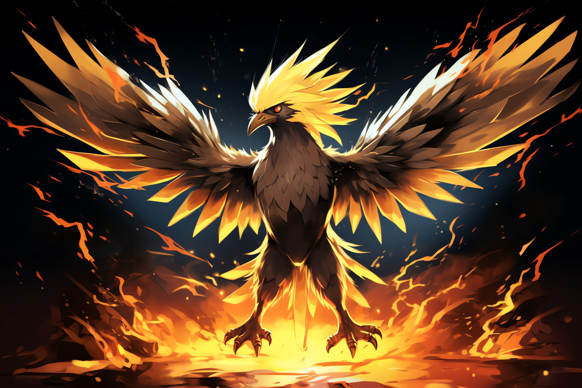 Vividly featured Zapdos, Pokemon Fire Red, Legendary avian, Magnetic allure, Game character, HD Desktop Wallpaper