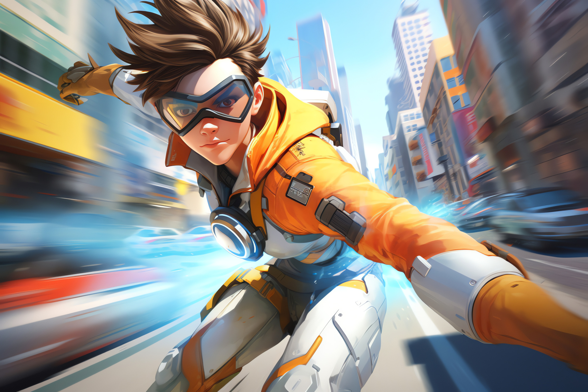 Overwatch Tracer, Adventurous gaming, Time-navigation, Urban expedition, Objective-focused, HD Desktop Image