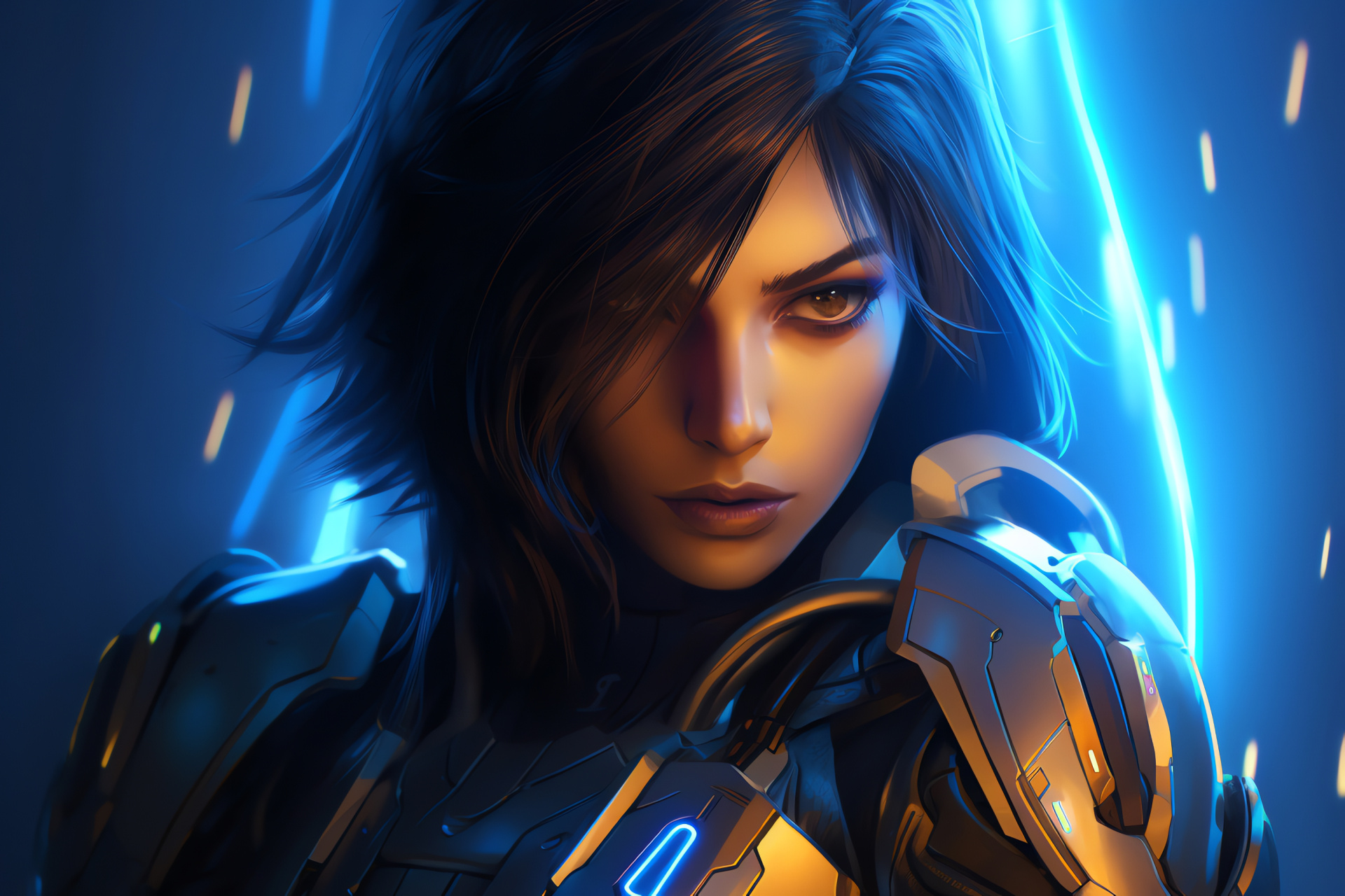 Pharah, Overwatch game, Pilot uniform, Weaponry depiction, Futuristic lines artwork, HD Desktop Wallpaper