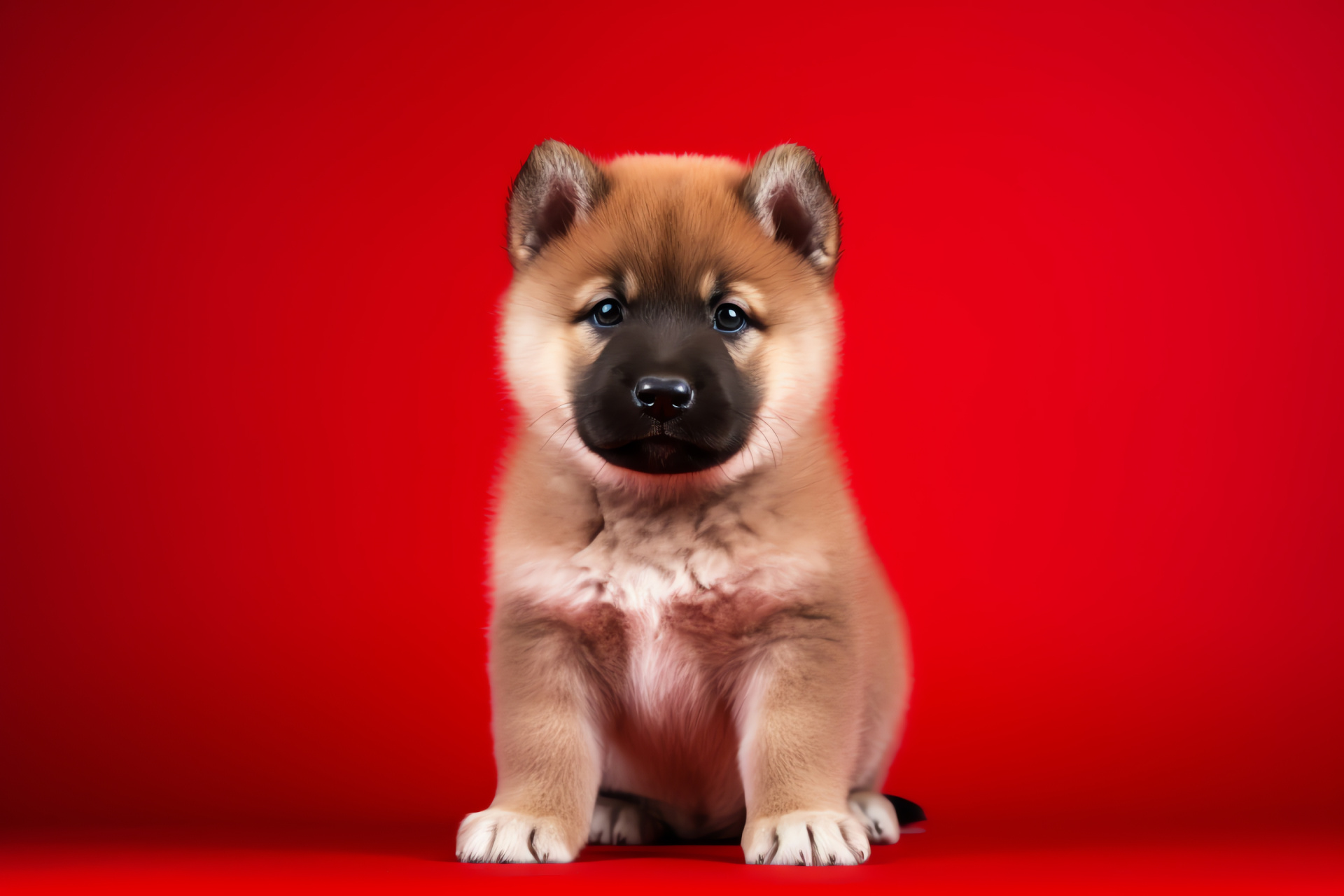 Akita puppies, Robust majestic breed, Lush thick fur, Japanese large breed, Powerful pups against striking backdrop, HD Desktop Wallpaper