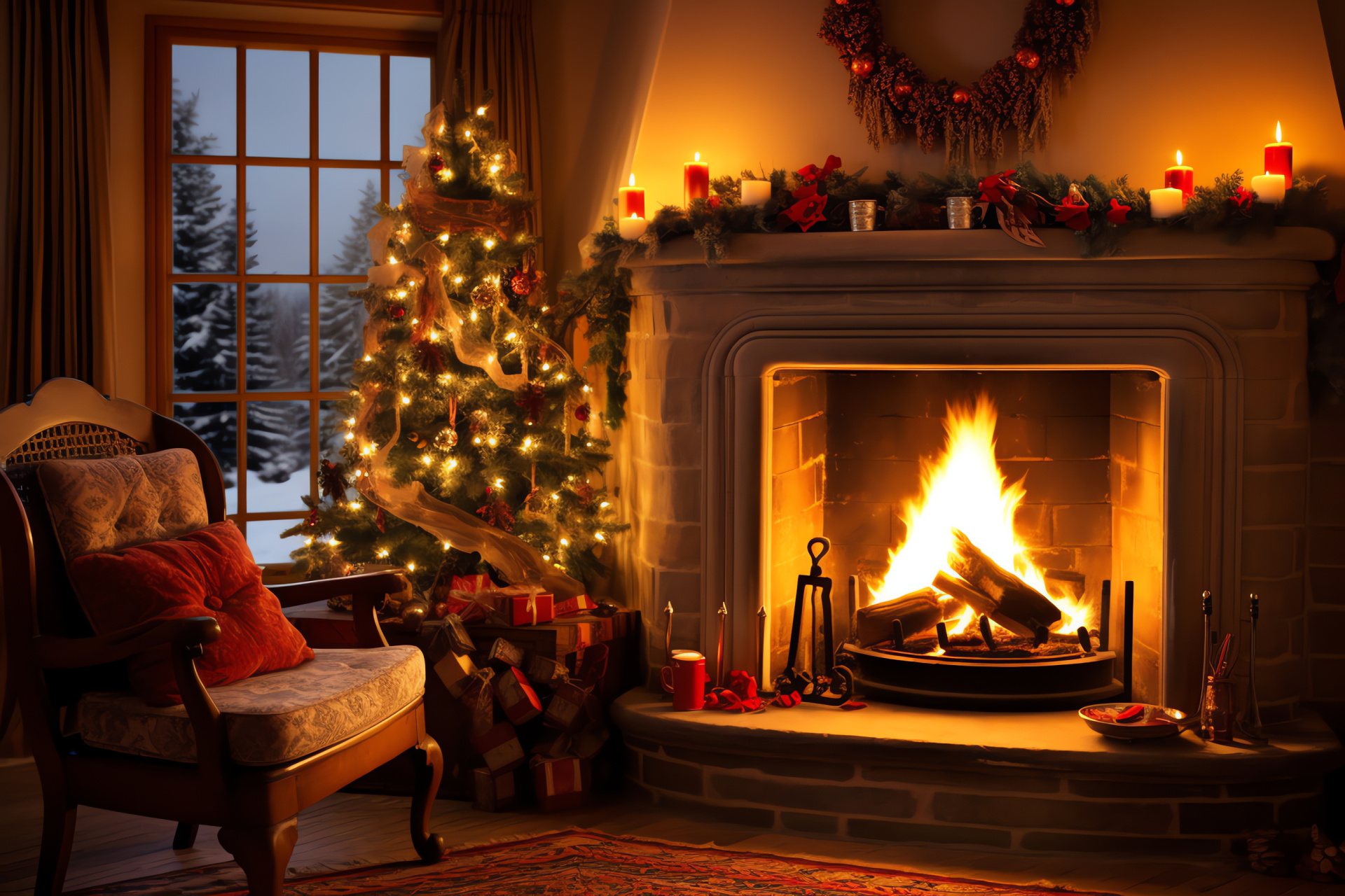 Seasonal greetings, Winter hearth, Holiday season, Yuletide celebration, Cozy hearth, HD Desktop Wallpaper