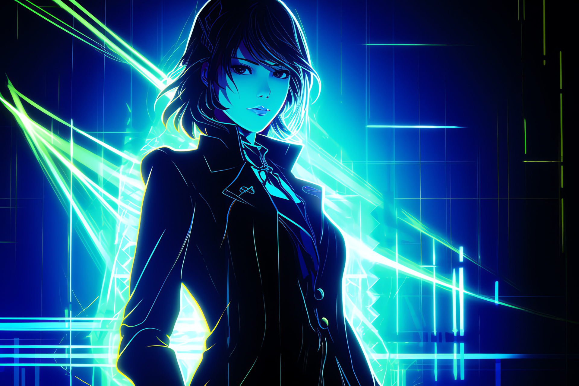 Persona 4 HD Naoto Shirogane, Self-assurance stance, Sleek silver locks, Game protagonist, Mystery vibe, HD Desktop Wallpaper