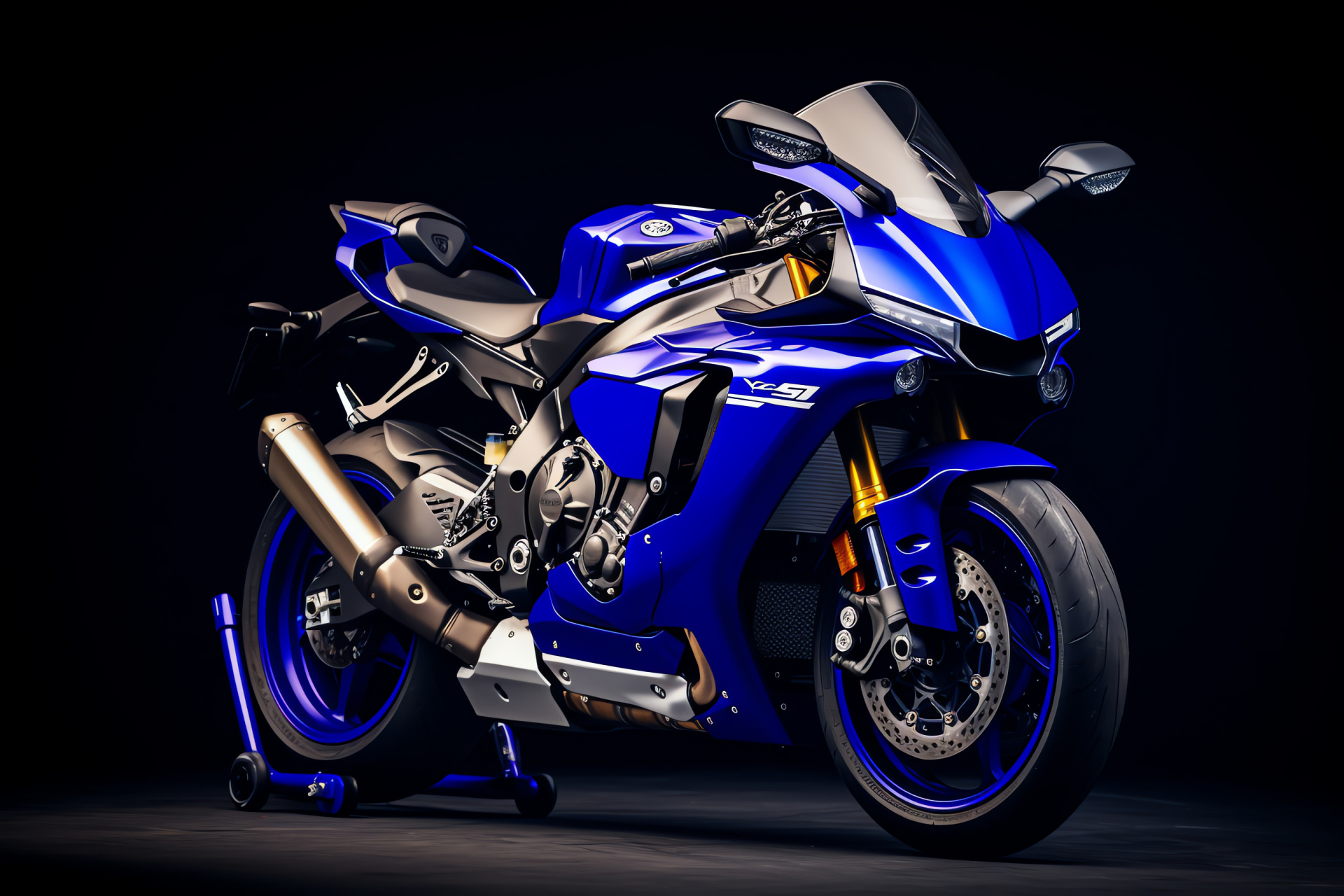 Yamaha R1 motorcycle, 2021 model year, Auto design, Contrasting backdrop, Blue and black, HD Desktop Image