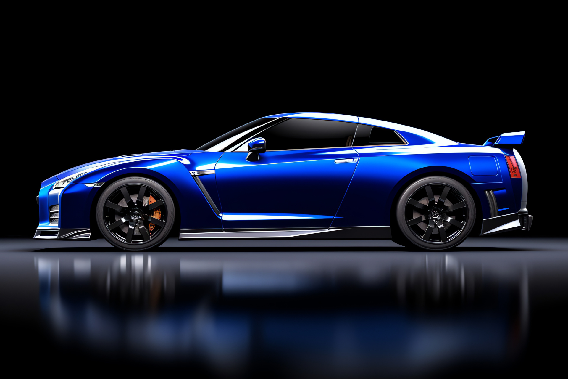 Nissan GTR HD, Striking side profile, Two-tone backdrop separation, Sleek vehicle body lines, Automotive visual impact, HD Desktop Image