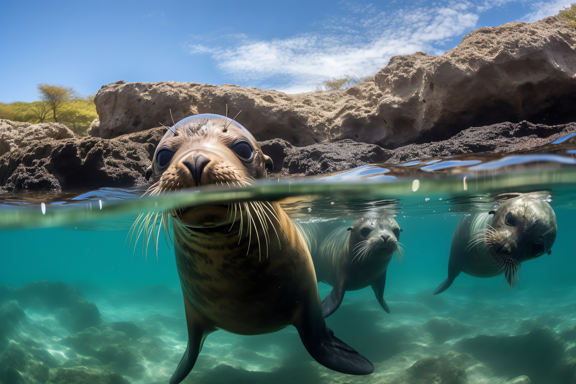 Sea lions, Marine fauna, Seashore animals, Island wildlife, Playful pinnipeds, HD Desktop Wallpaper