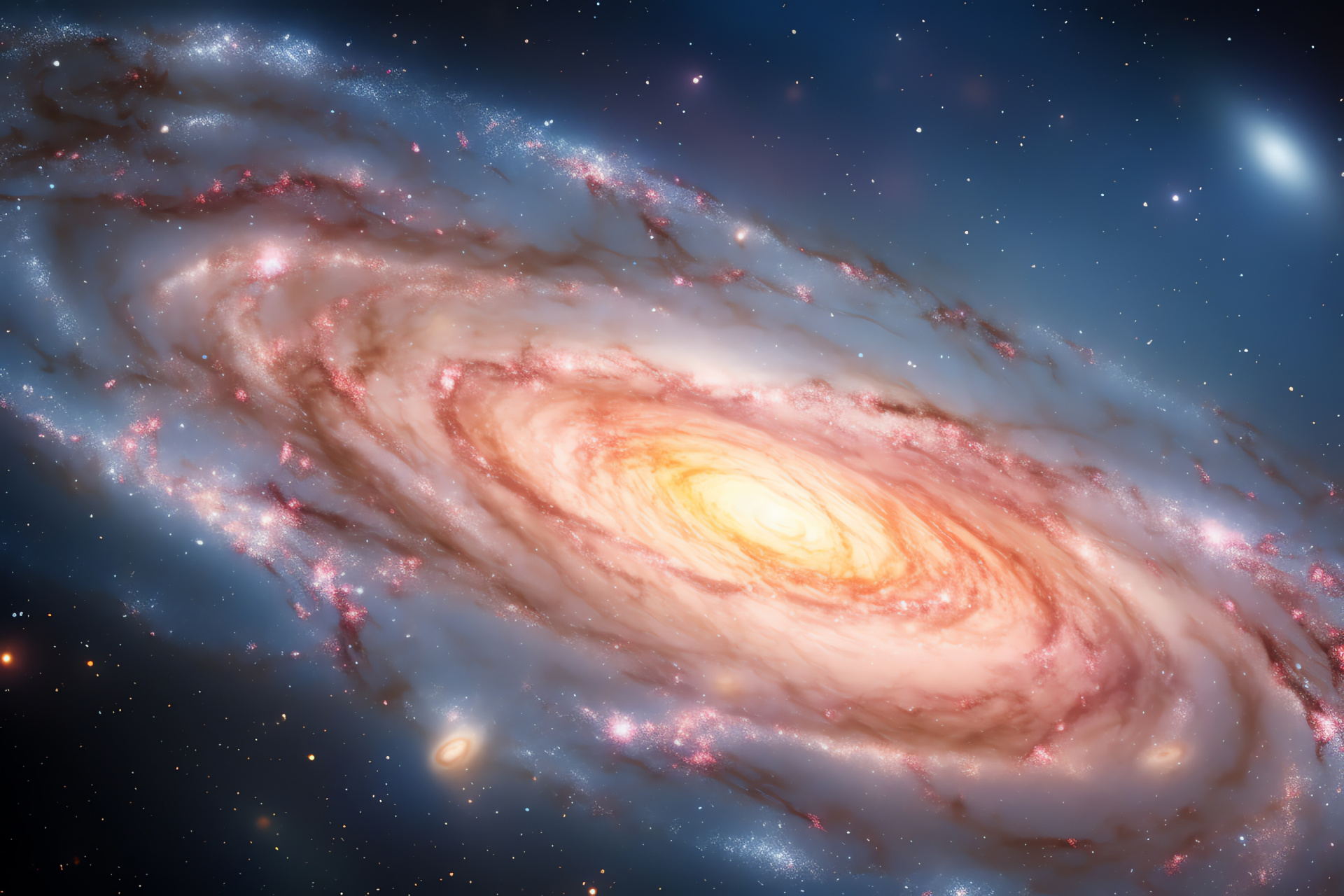 Spiral formation, M31 galaxy, wide cosmic display, graceful spirals, pastel stellar shades, HD Desktop Wallpaper