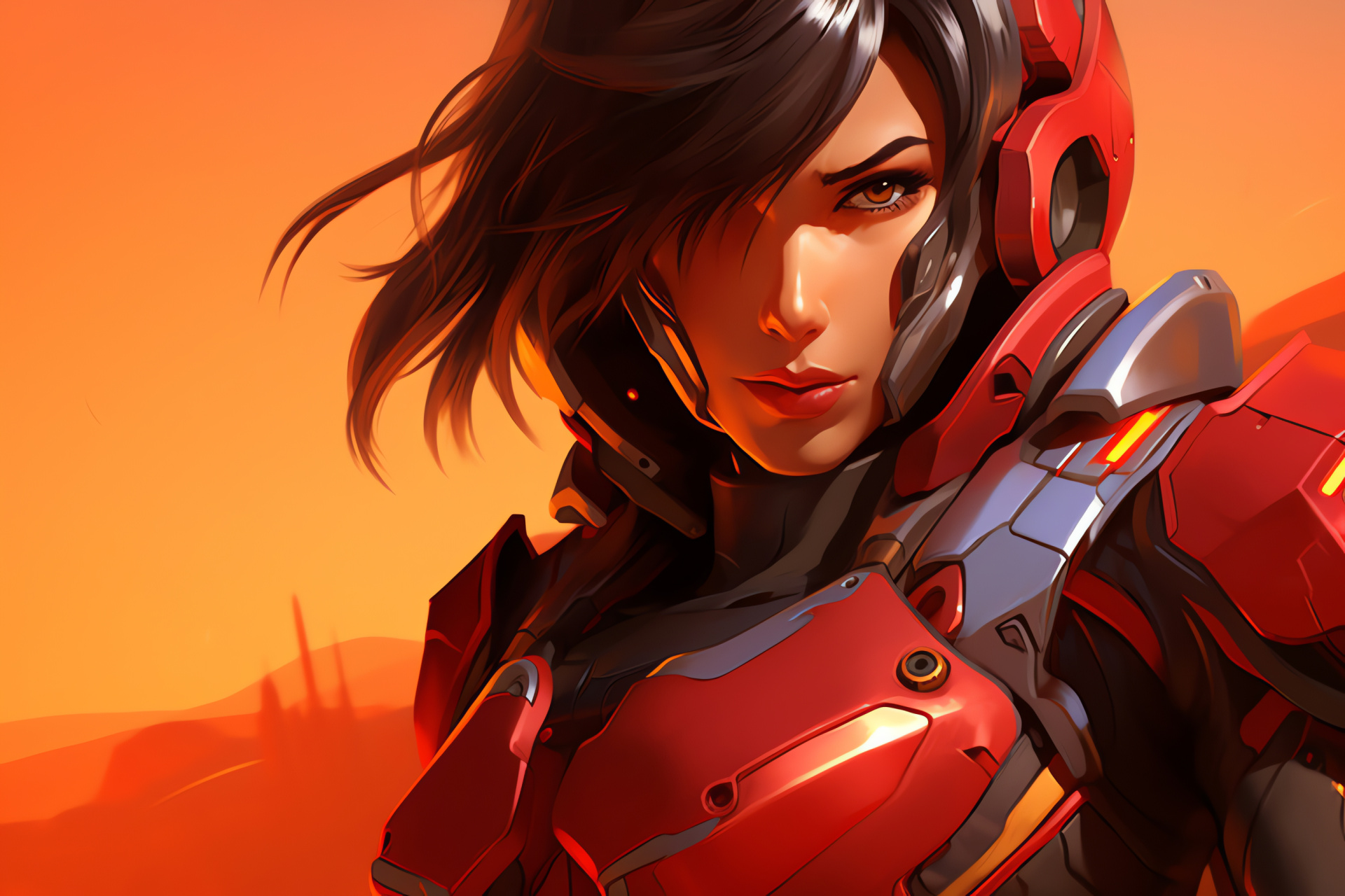 Pharah from Overwatch, Armor suit, Eye-catching backdrop, Combat gameplay, FPS heroine, HD Desktop Image