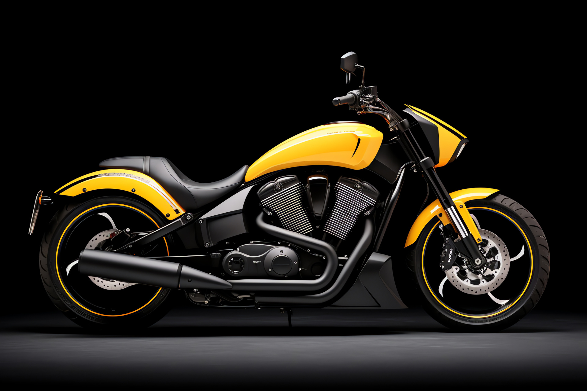 Victory Hammer S profile, Dual-tone cruiser presence, Black-yellow Victory colors, Victory motorcycle presence, Abstract pattern backdrop, HD Desktop Image