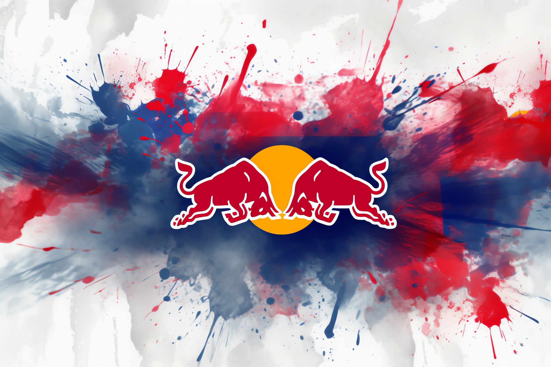 Red Bull emblem, Artistic powder paint, Abstract branding, Creative design, Energy drink advertisement, HD Desktop Image