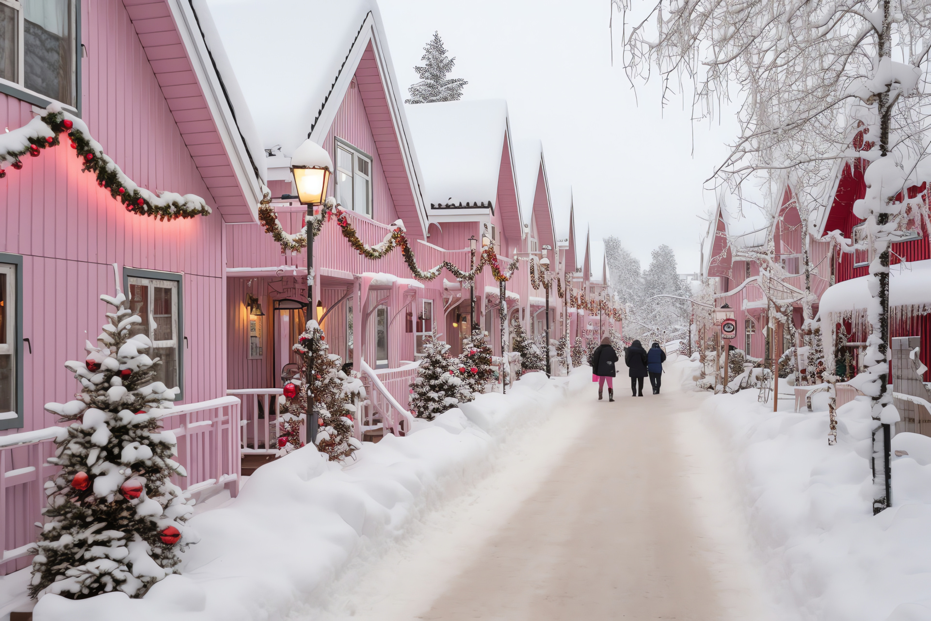 Lapland holiday village, fabled Arctic destination, seasonal outdoor decorations, mythical patron in rose, HD Desktop Image