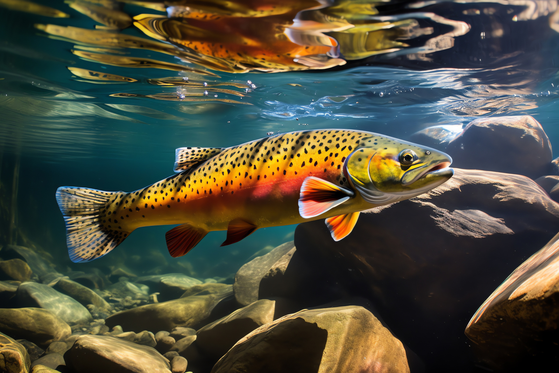 Golden Trout fish, Freshwater golden fish, Red-spotted trout, Blue trout patterns, High-altitude stream inhabitant, HD Desktop Wallpaper