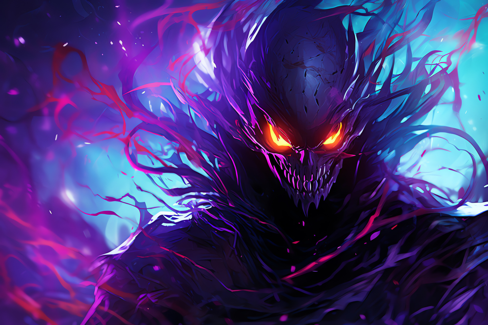 Ashiok, Nightmare Weaver, MTG character, Violet luminescent gaze, Menacing grin, Gaming persona, HD Desktop Wallpaper