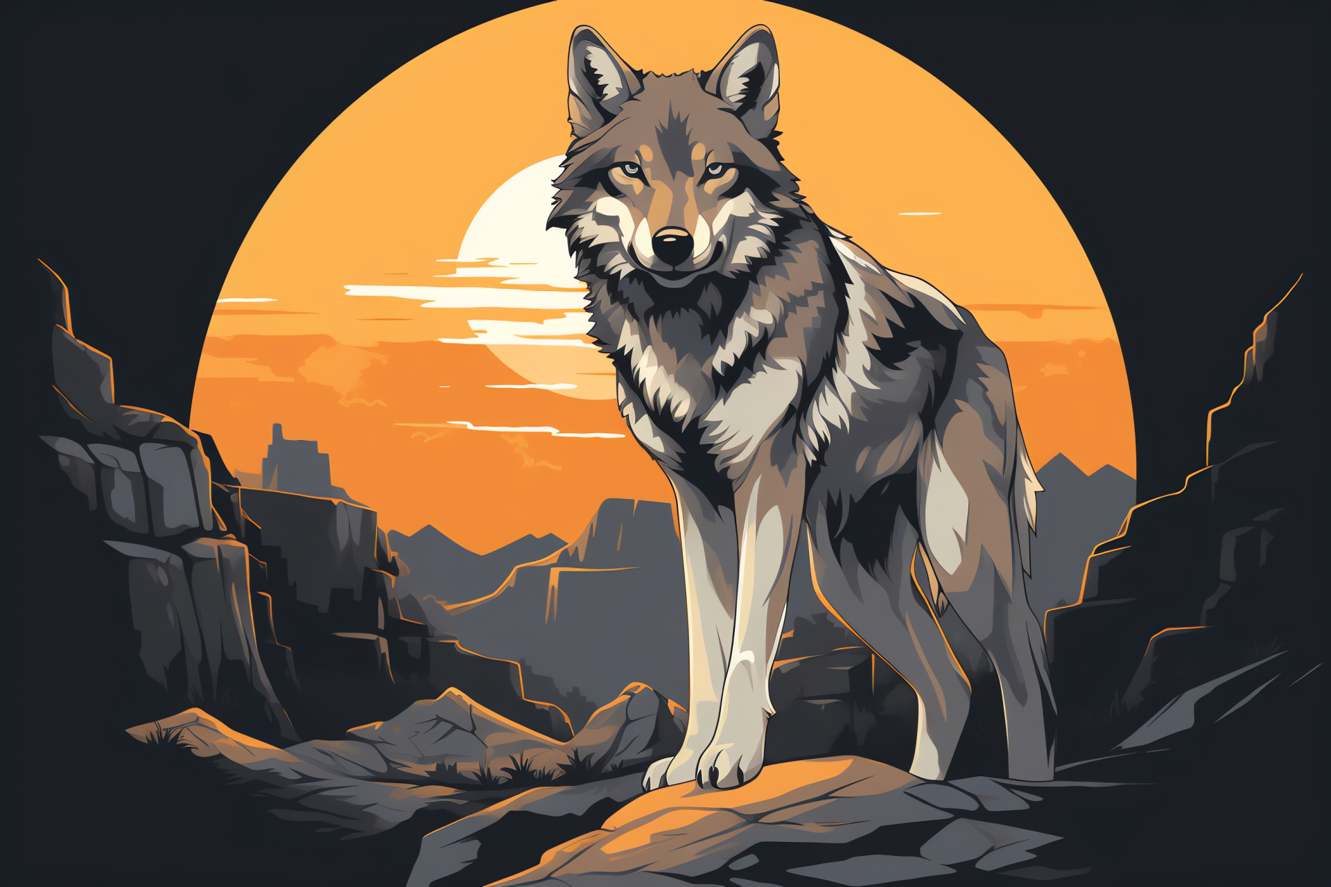 Mexican Wolf, predator vision, grizzled fur palette, argent tones, canid profile, HD Desktop Wallpaper